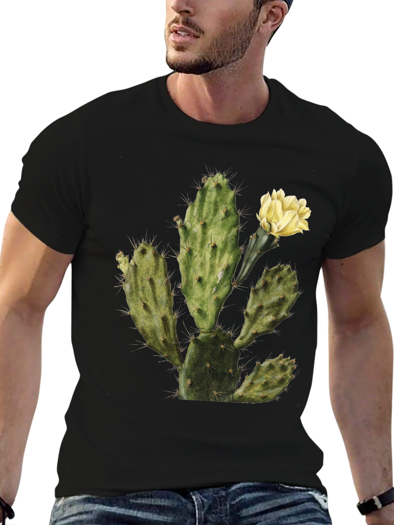 Cactus Graphic Tee - Black Cotton T-Shirt
