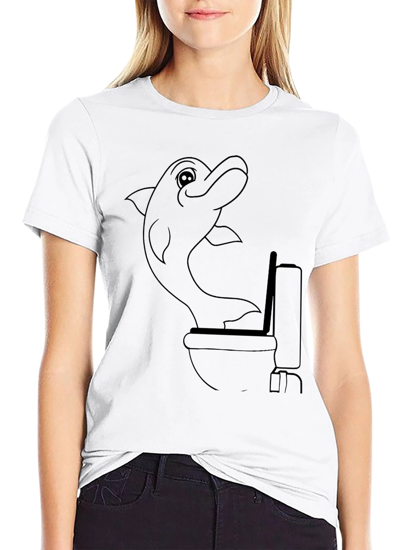 Funny Dolphin Toilet Humor Graphic Tee - Black