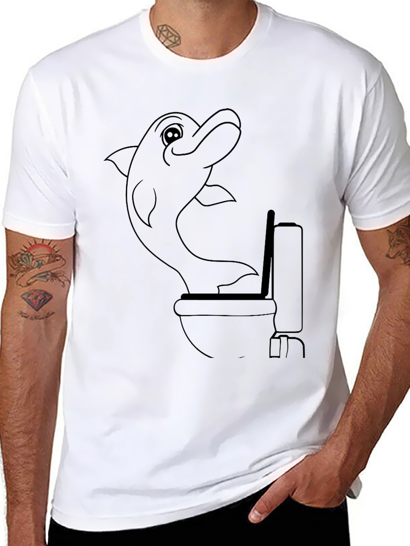 Funny Dolphin Toilet Humor Graphic Tee - Black