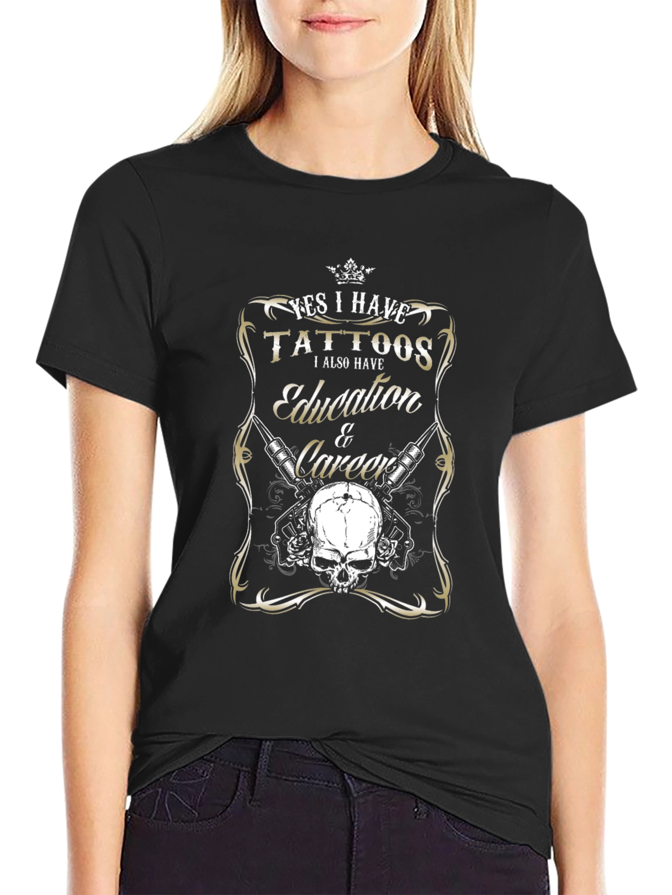 Tattooed Education Career Skull Graphic Tee