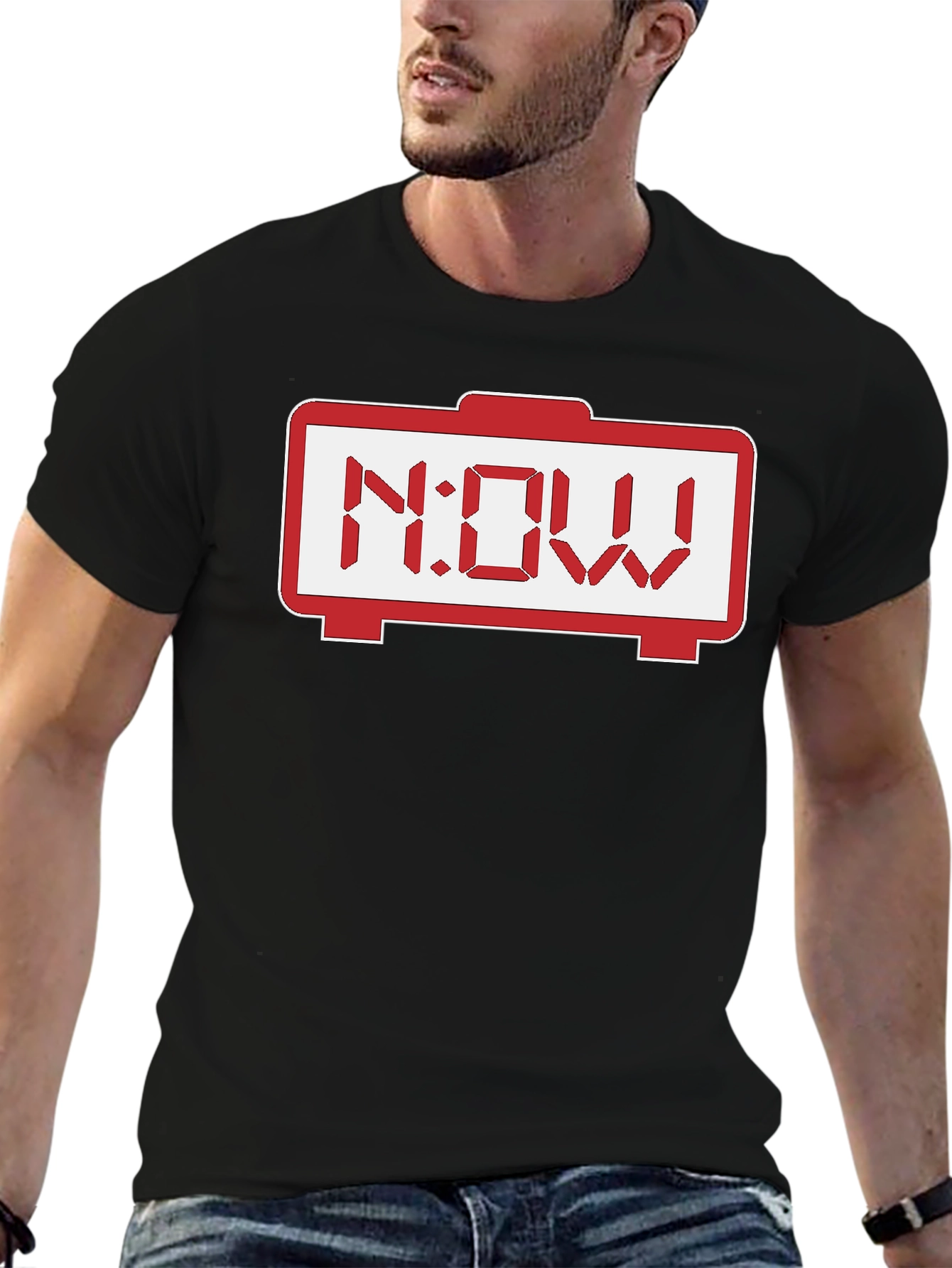 Retro Digital Clock NOW T-Shirt - Black