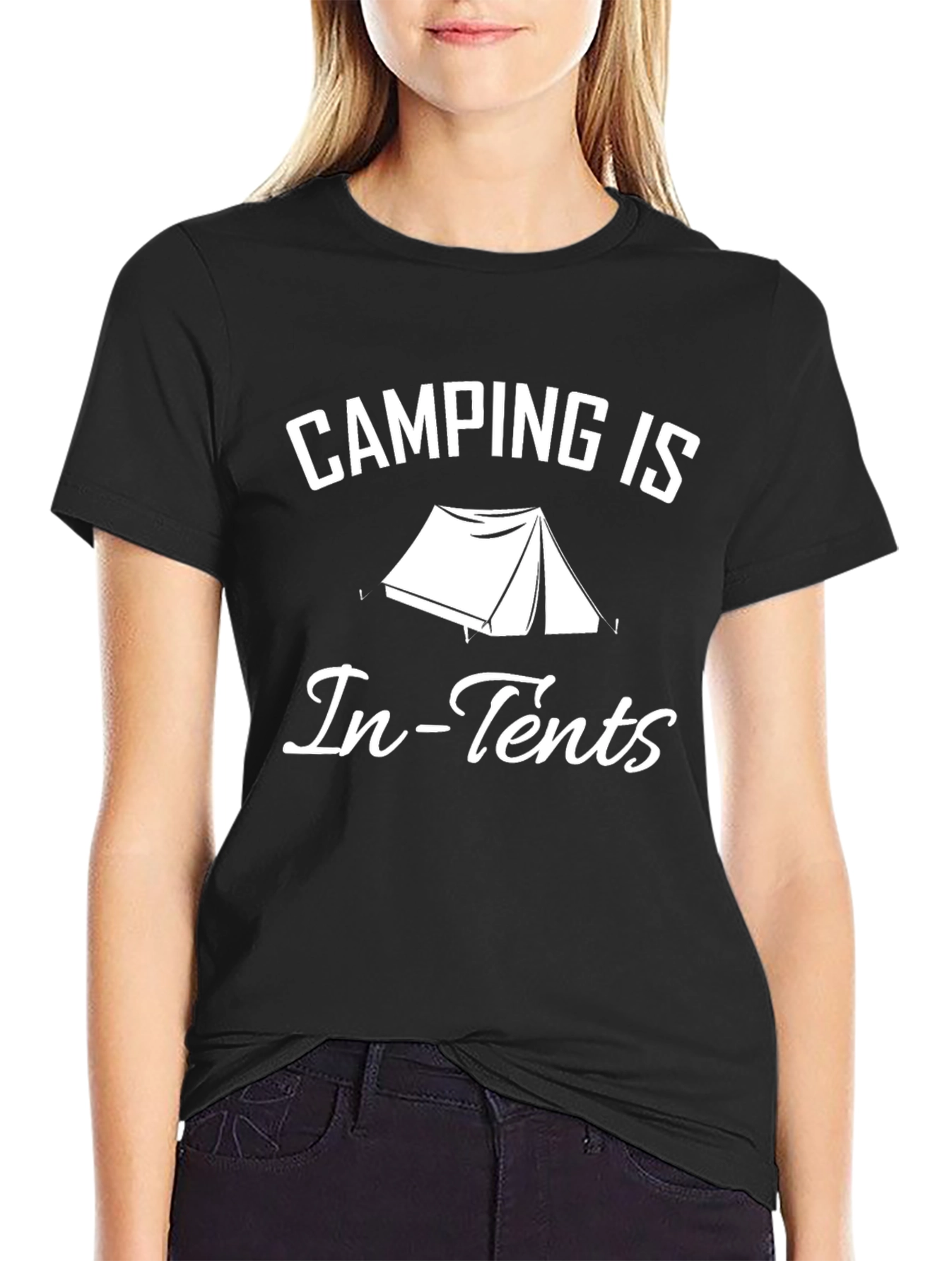 Camping Is In-Tents Graphic T-Shirt - Black Cotton Tee