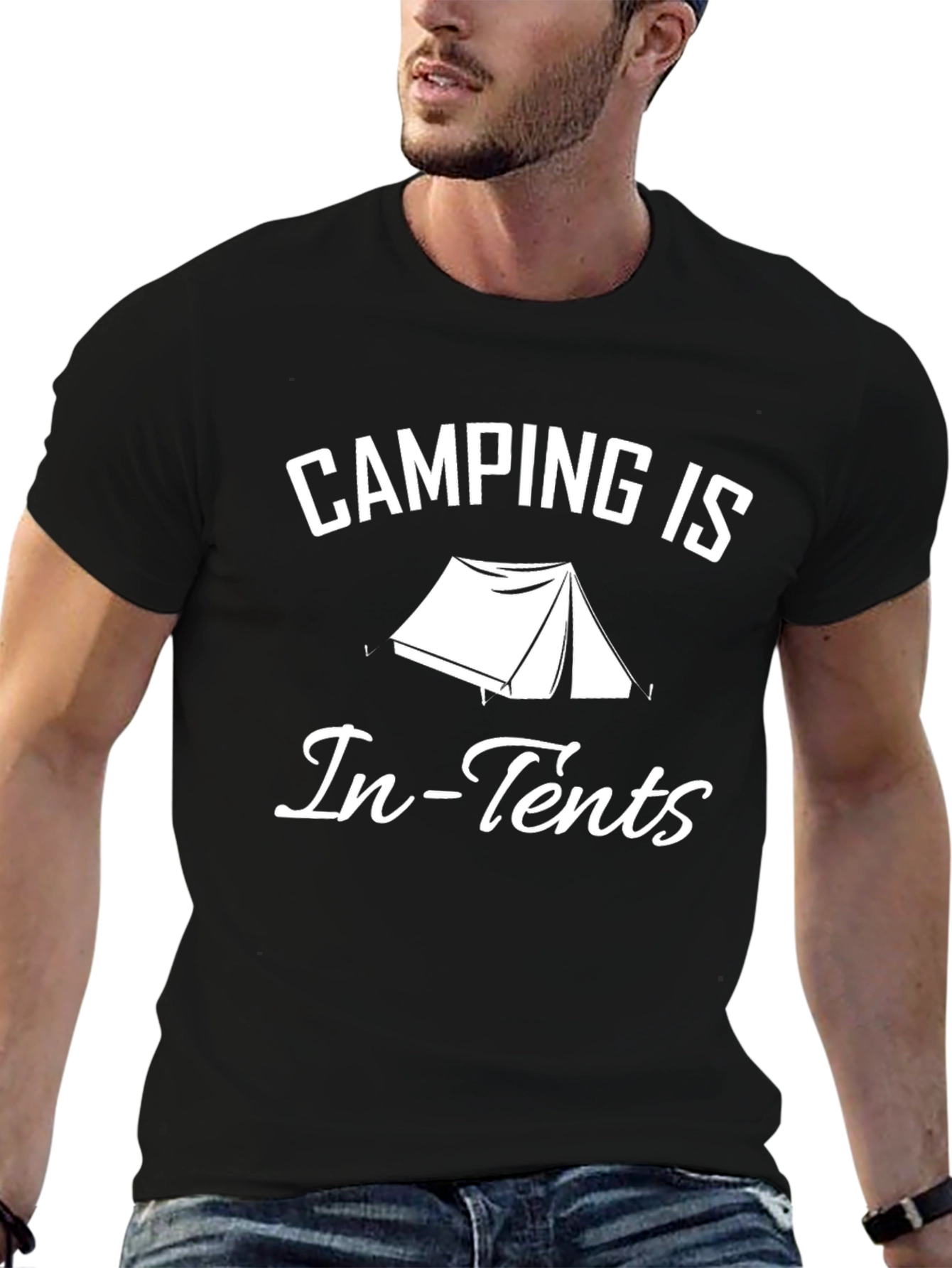 Camping Is In-Tents Graphic T-Shirt - Black Cotton Tee