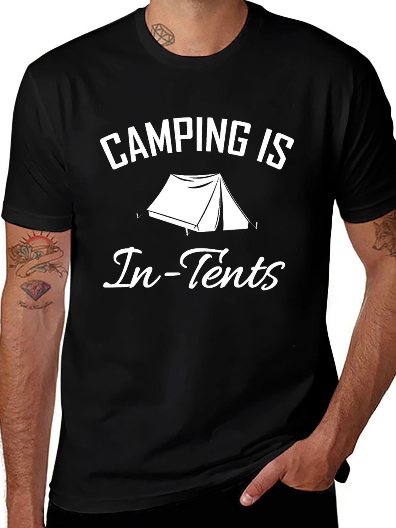 Camping Is In-Tents Graphic T-Shirt - Black Cotton Tee