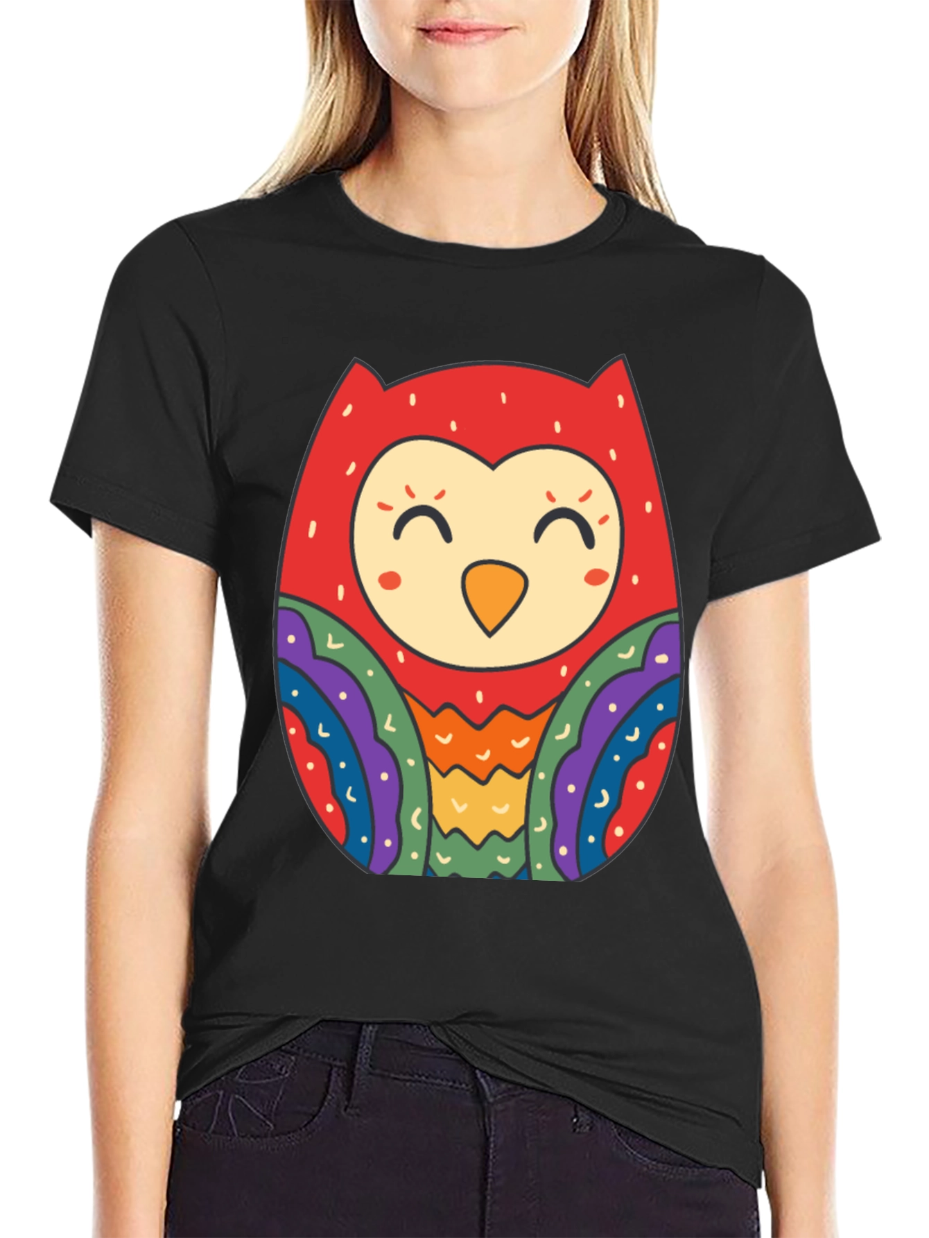 Fun Owl Graphic Tee - Black Cotton Comfort