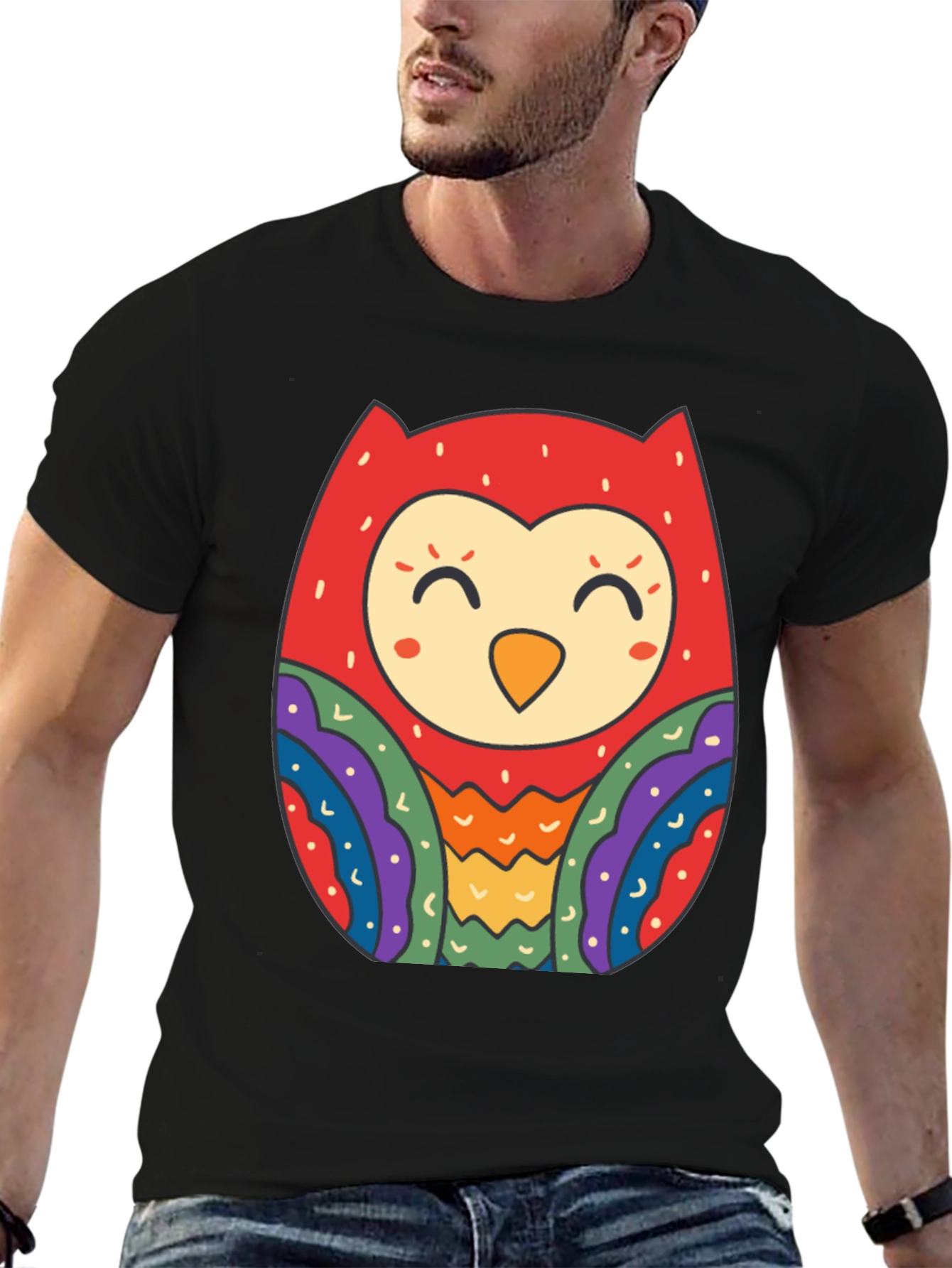 Fun Owl Graphic Tee - Black Cotton Comfort
