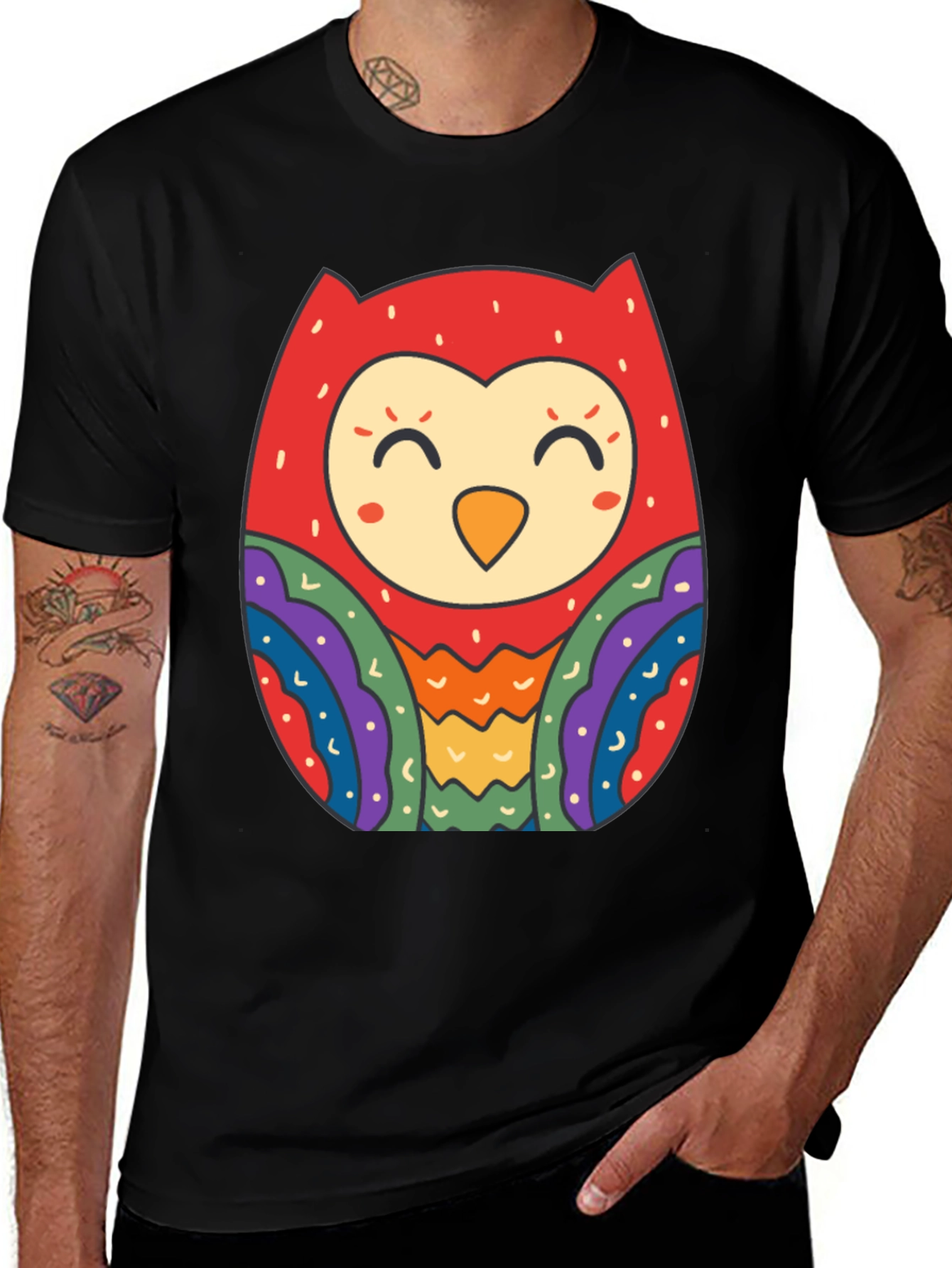 Fun Owl Graphic Tee - Black Cotton Comfort