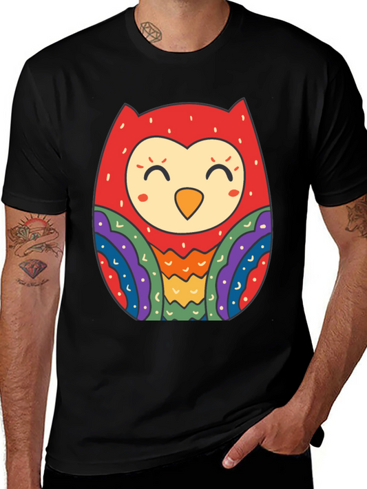 Fun Owl Graphic Tee - Black Cotton Comfort