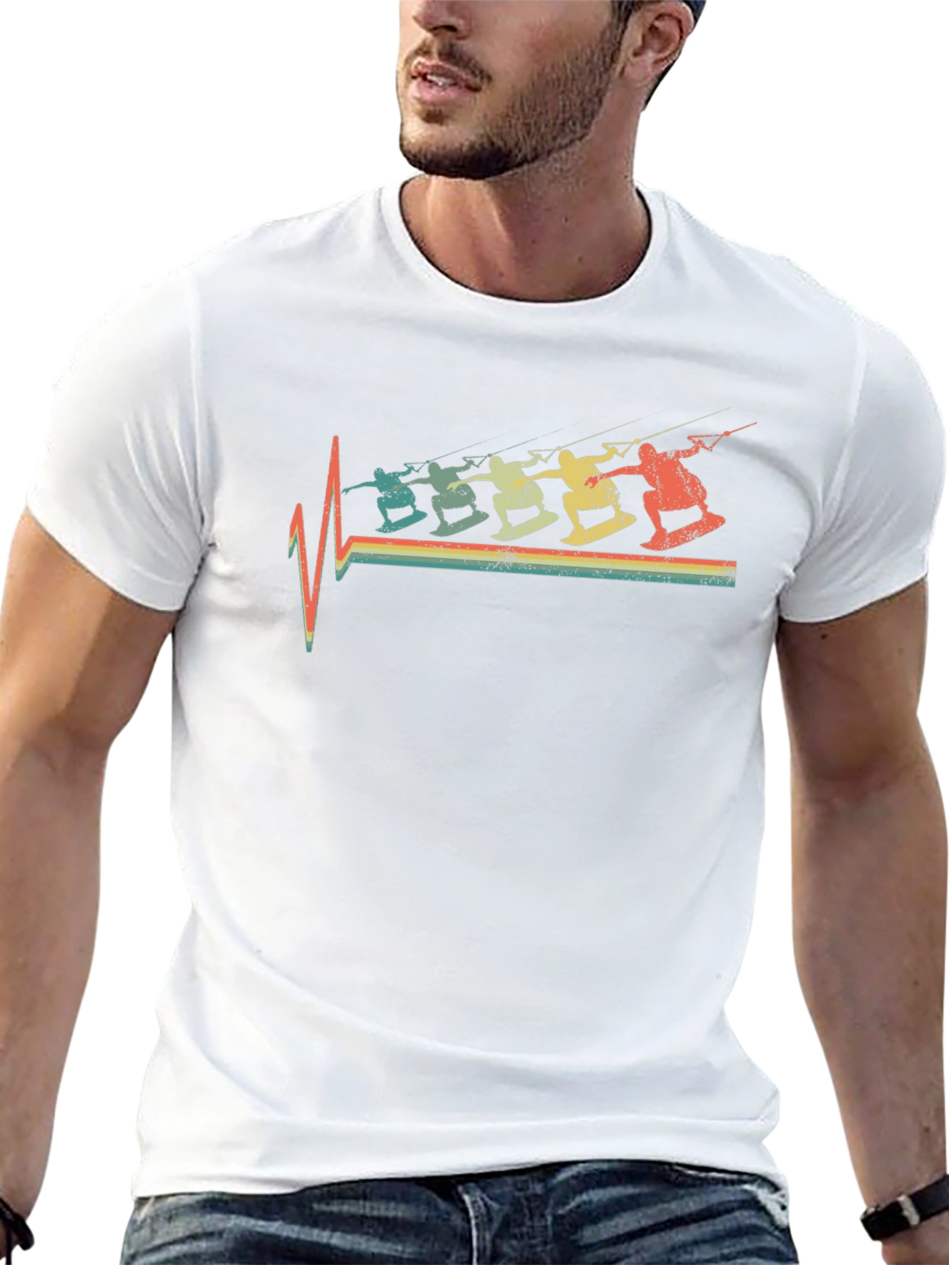Retro Kitesurfing Heartbeat T-Shirt