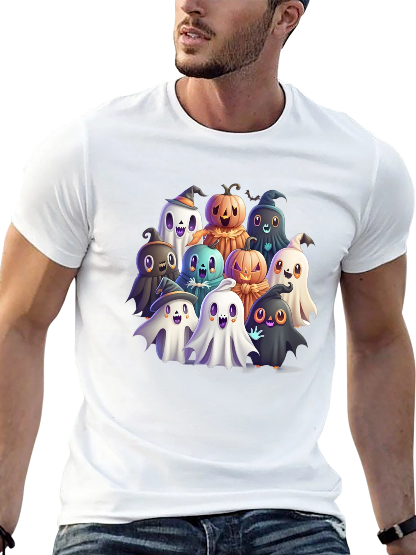 Spooky Ghost & Pumpkin Crew Graphic Tee