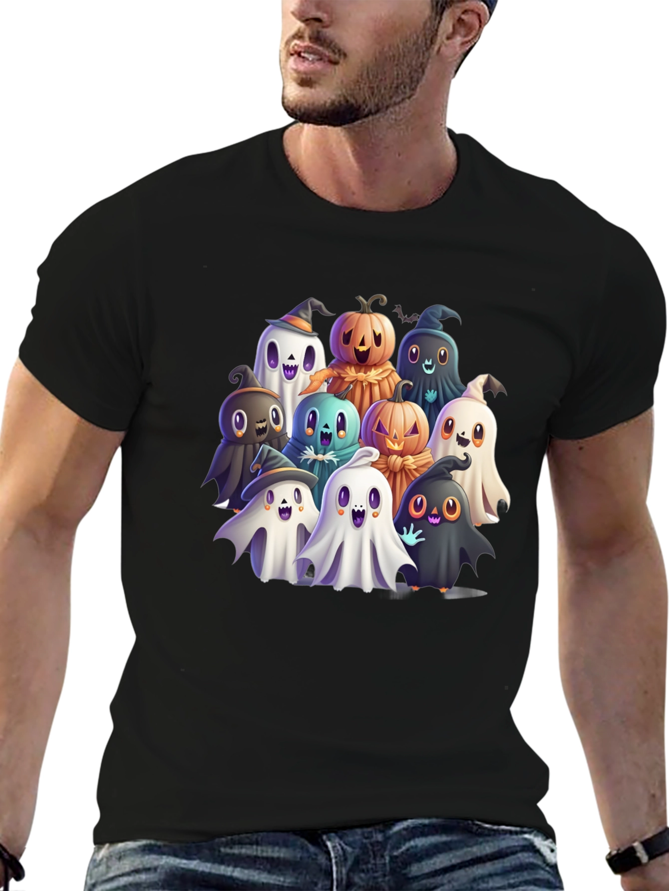 Spooky Ghost & Pumpkin Crew Graphic Tee
