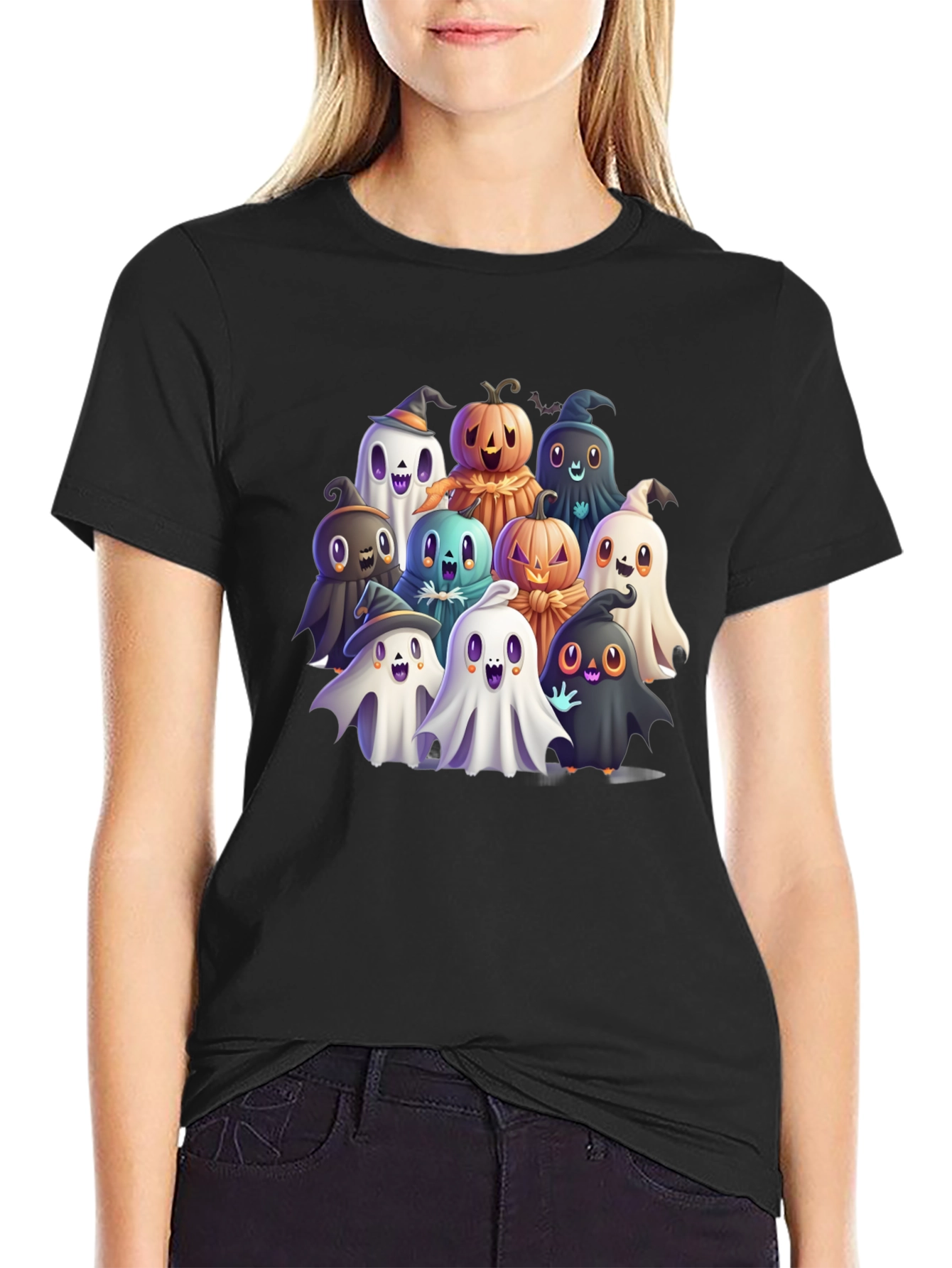 Spooky Ghost & Pumpkin Crew Graphic Tee