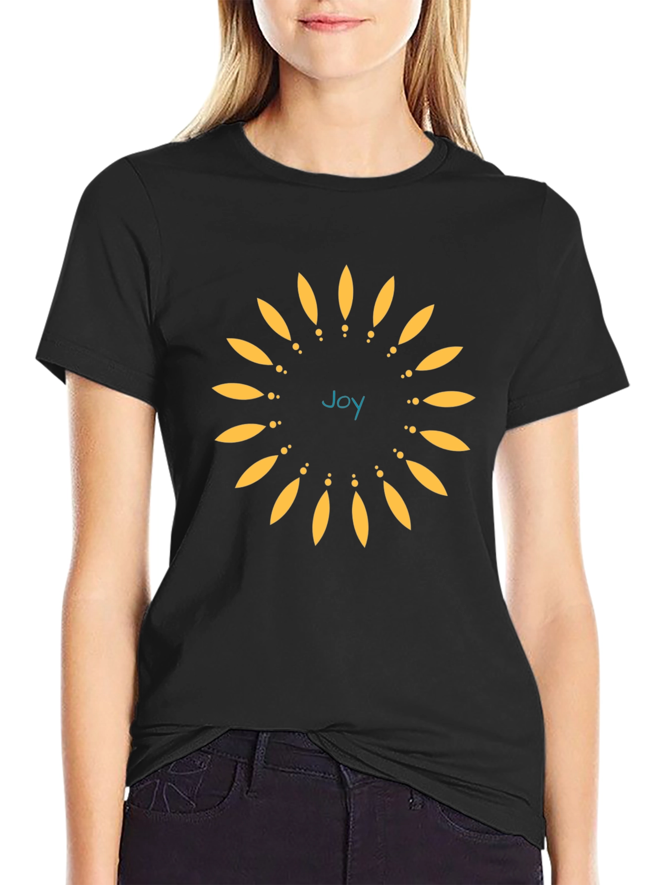Joy Floral Tee - Black Cotton Blend Shirt