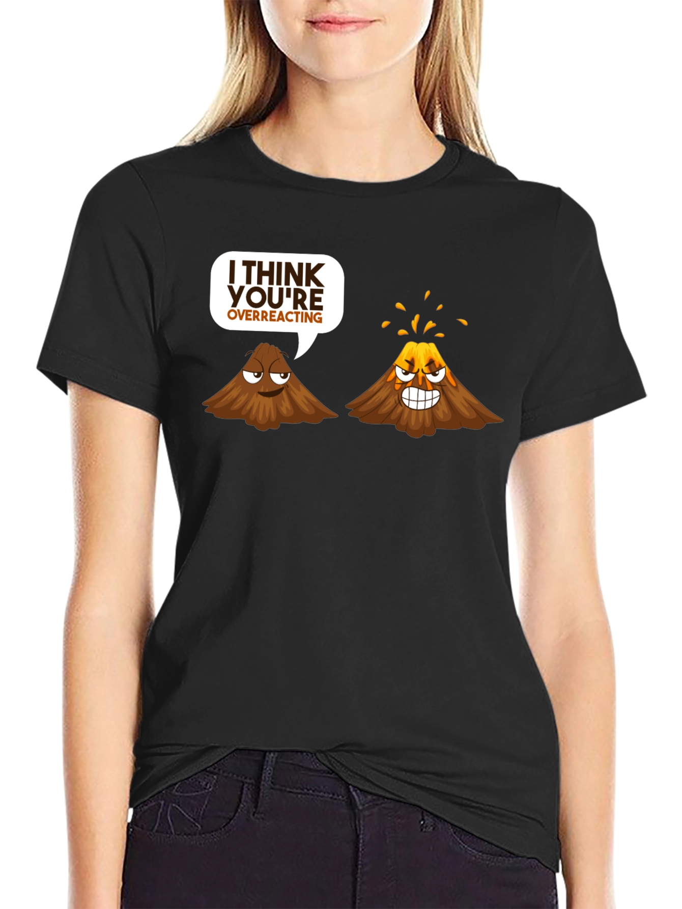 Volcano Overreacting Funny Black T-Shirt