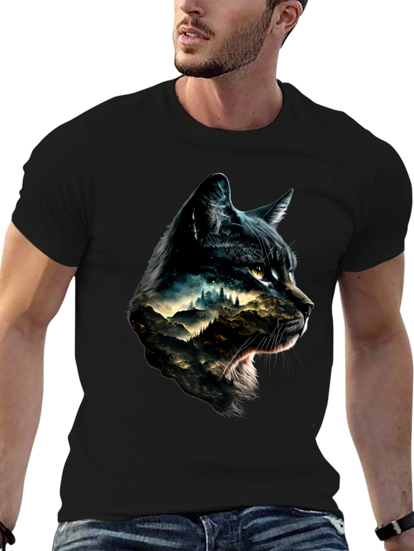 Black Cat Mountain Scene Graphic Tee