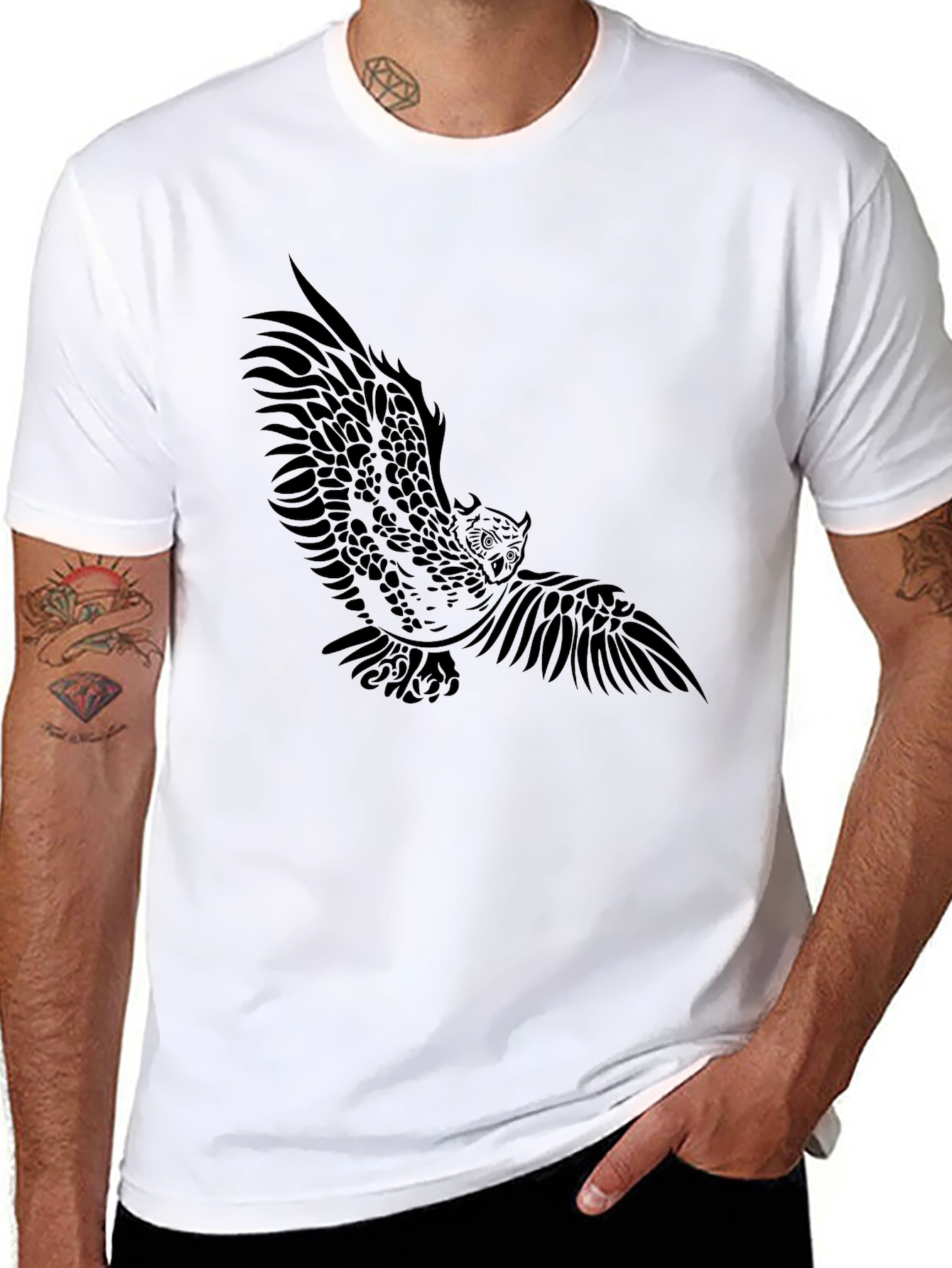 Tribal Owl Graphic Black T-Shirt