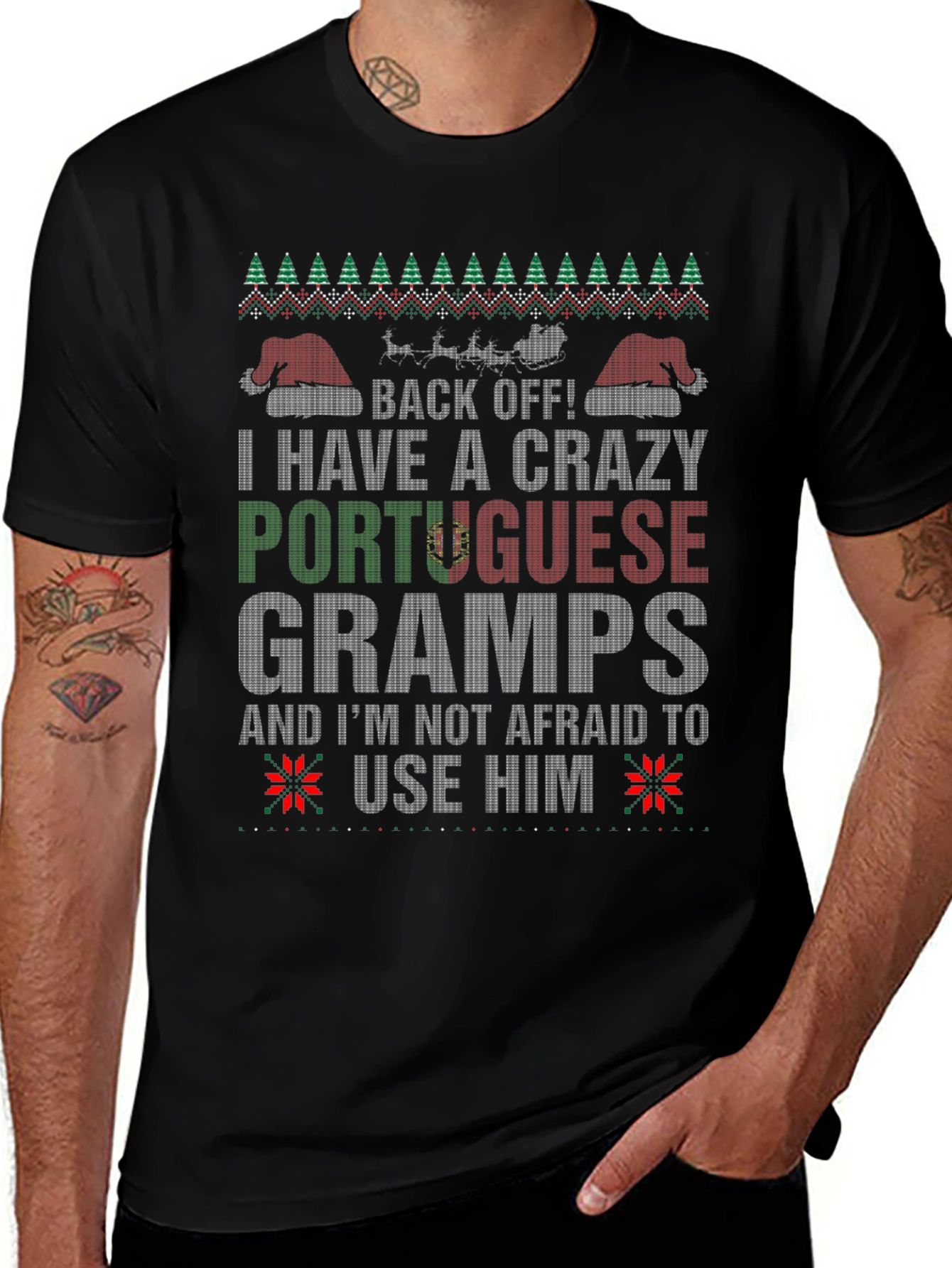 Crazy Portuguese Gramps Christmas Sweater T-Shirt