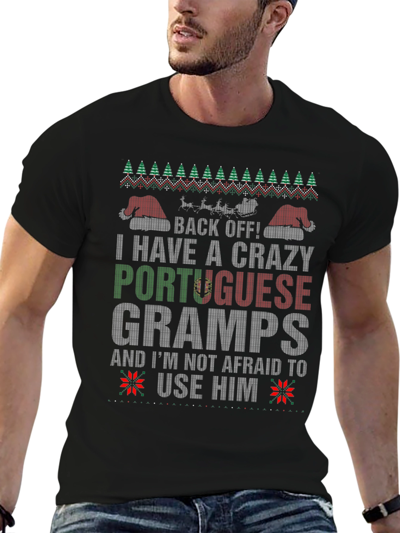 Crazy Portuguese Gramps Christmas Sweater T-Shirt