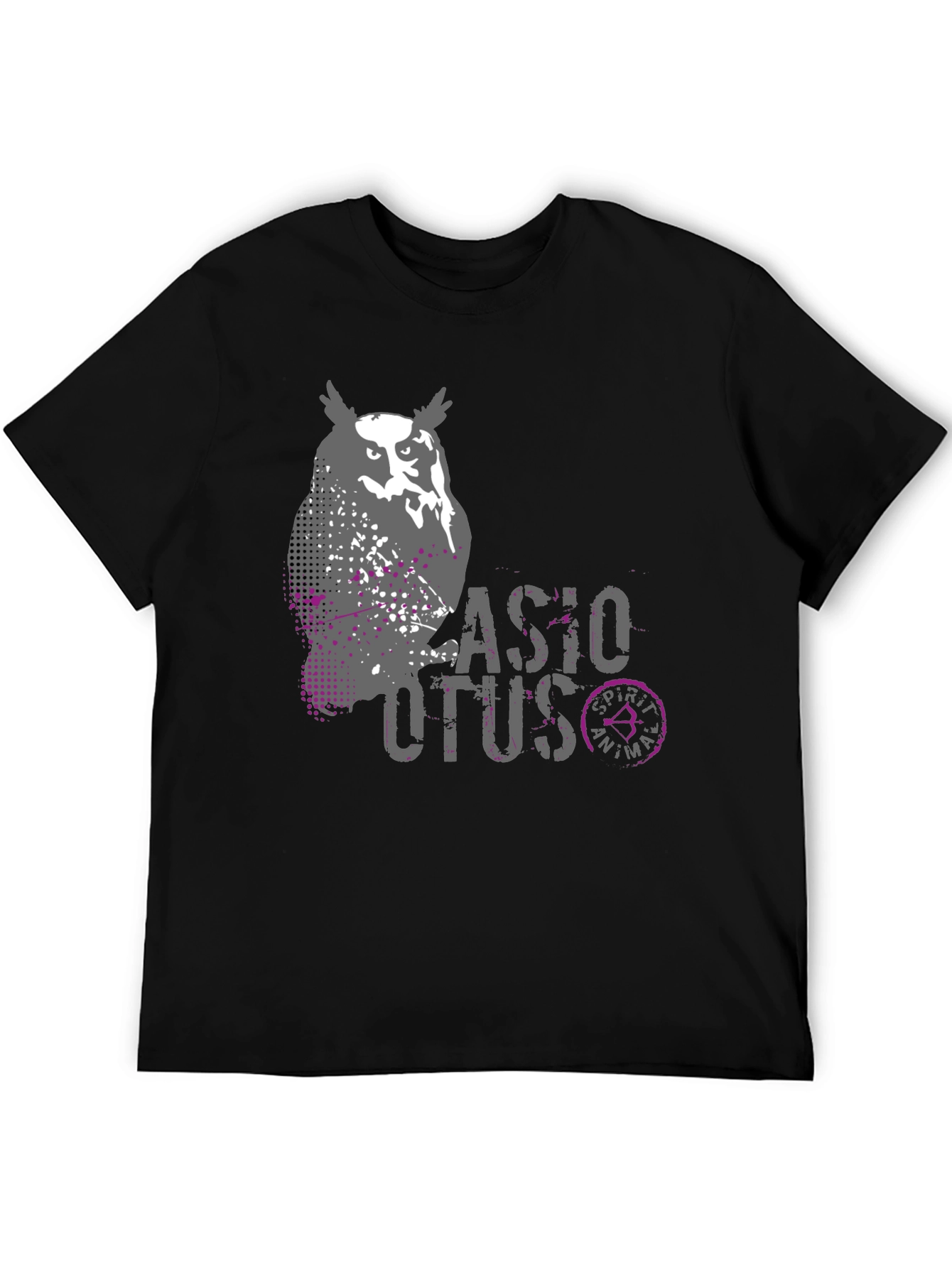 Owl Spirit Animal Graphic Print Mens Black T-Shirt