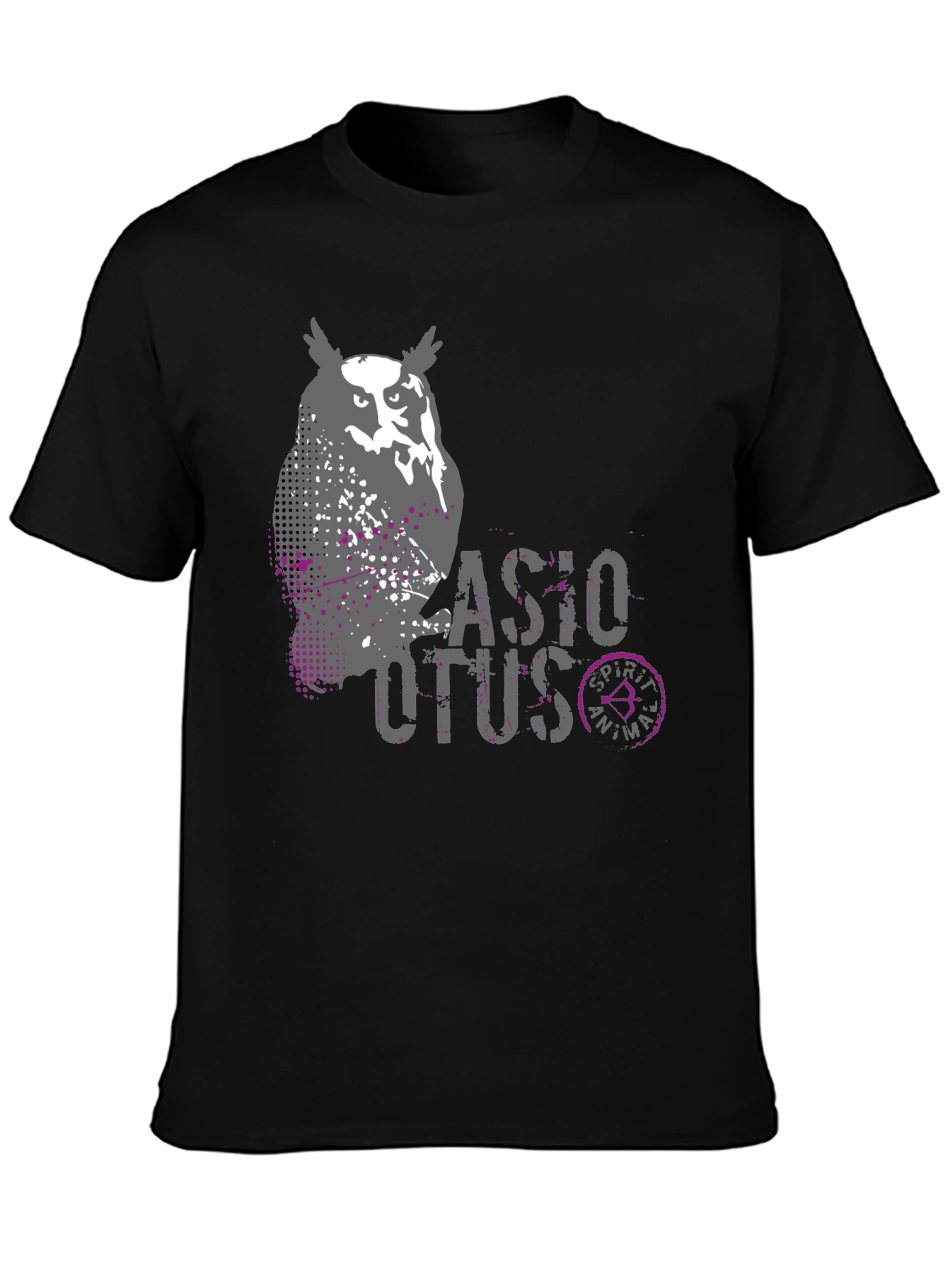 Owl Spirit Animal Graphic Print Mens Black T-Shirt