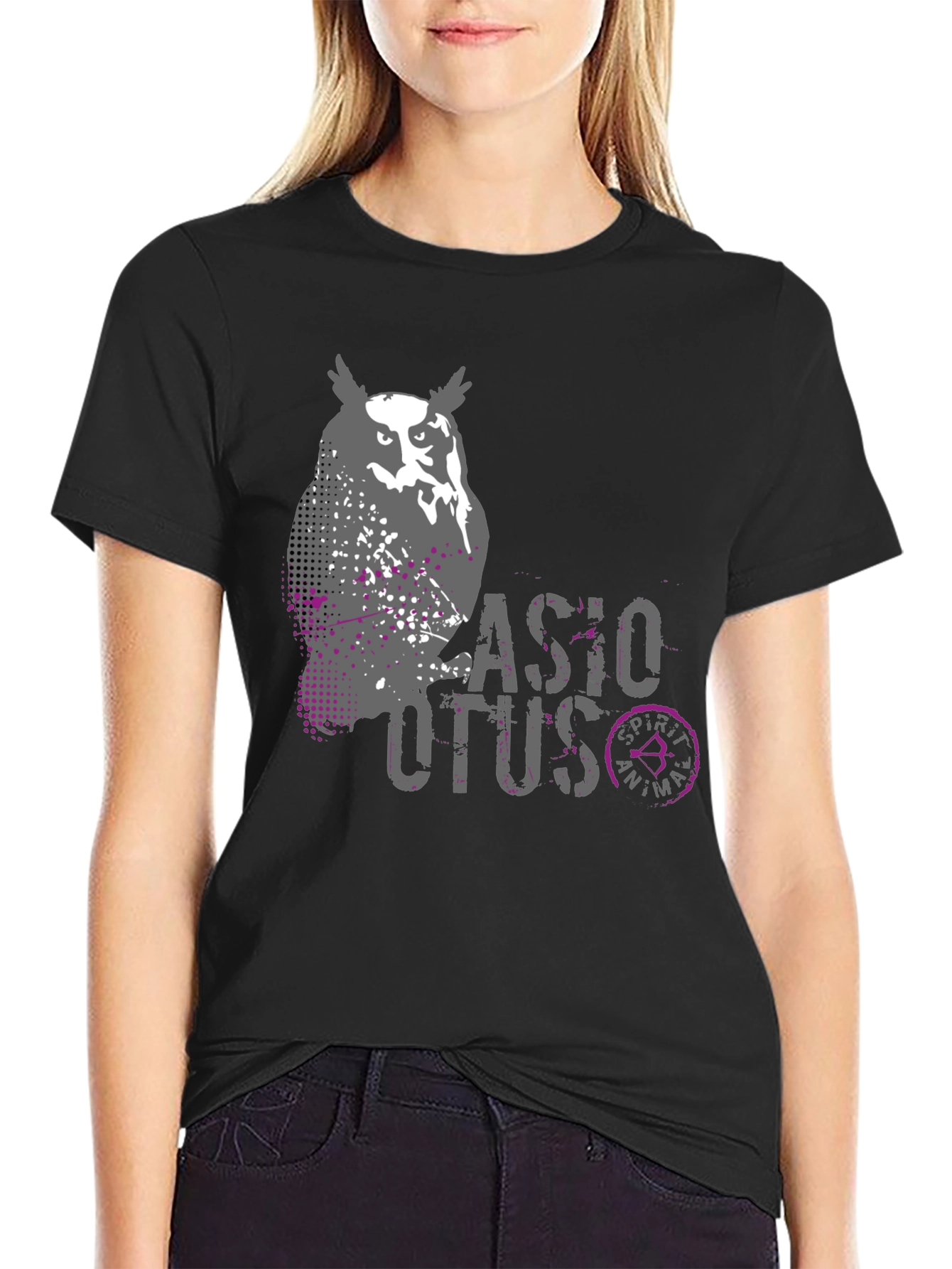 Owl Spirit Animal Graphic Print Mens Black T-Shirt