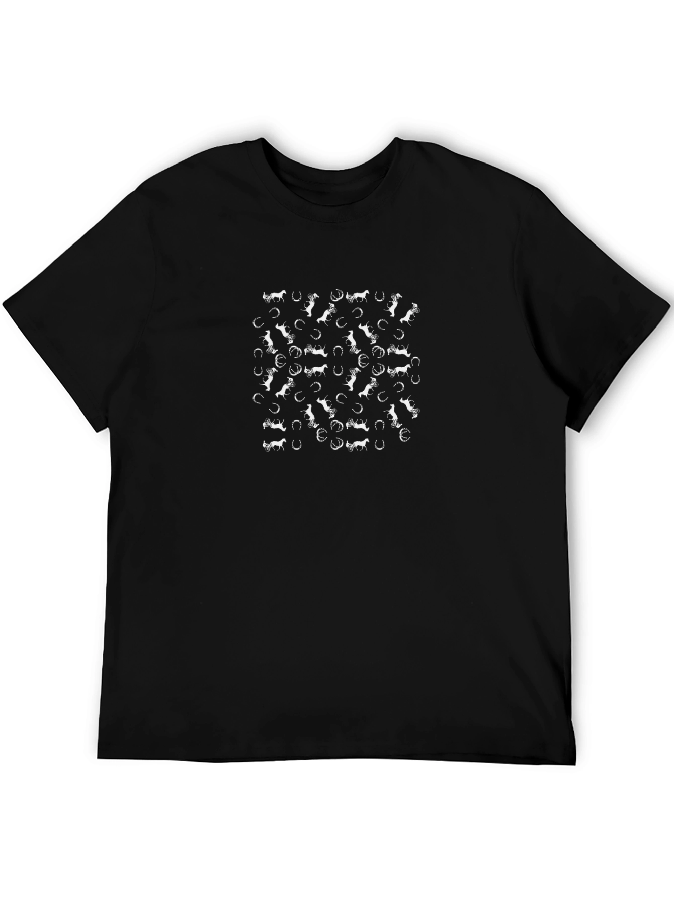 Horse & Horseshoe Pattern Black T-Shirt