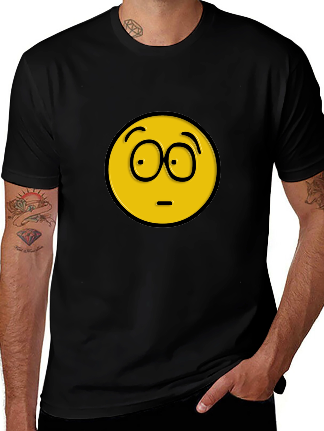 Confused Emoji Black T-Shirt - Express Yourself!