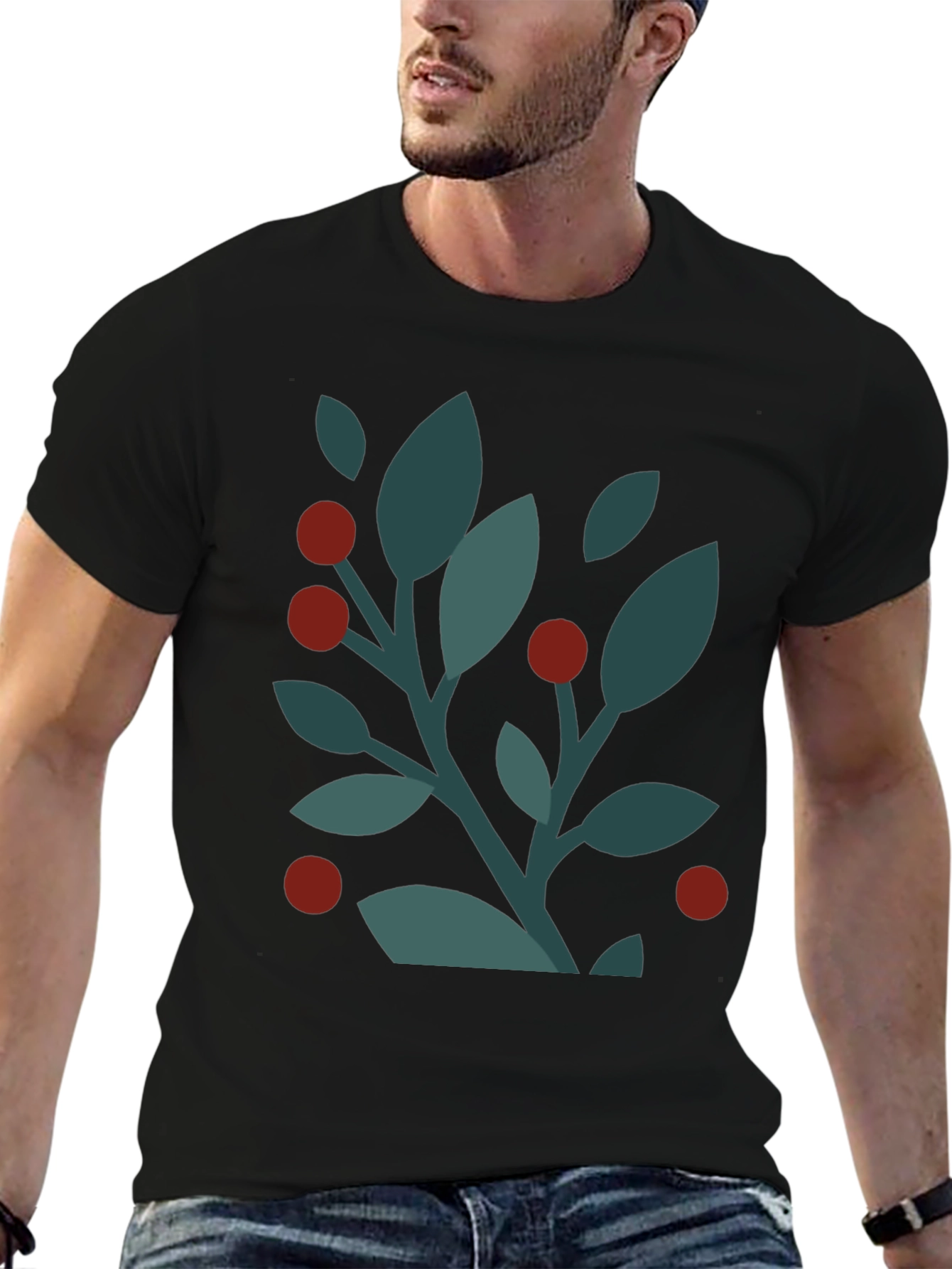 Modern Botanical Print Black T-Shirt