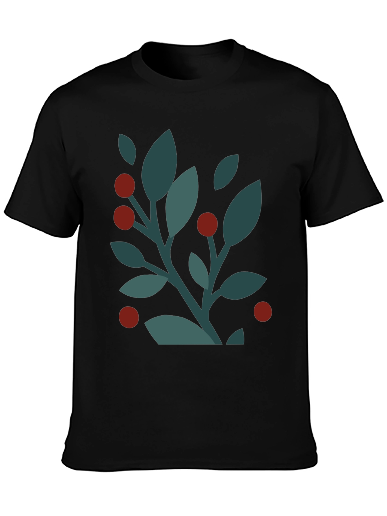 Modern Botanical Print Black T-Shirt