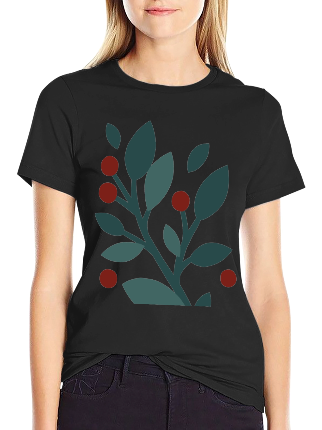 Modern Botanical Print Black T-Shirt
