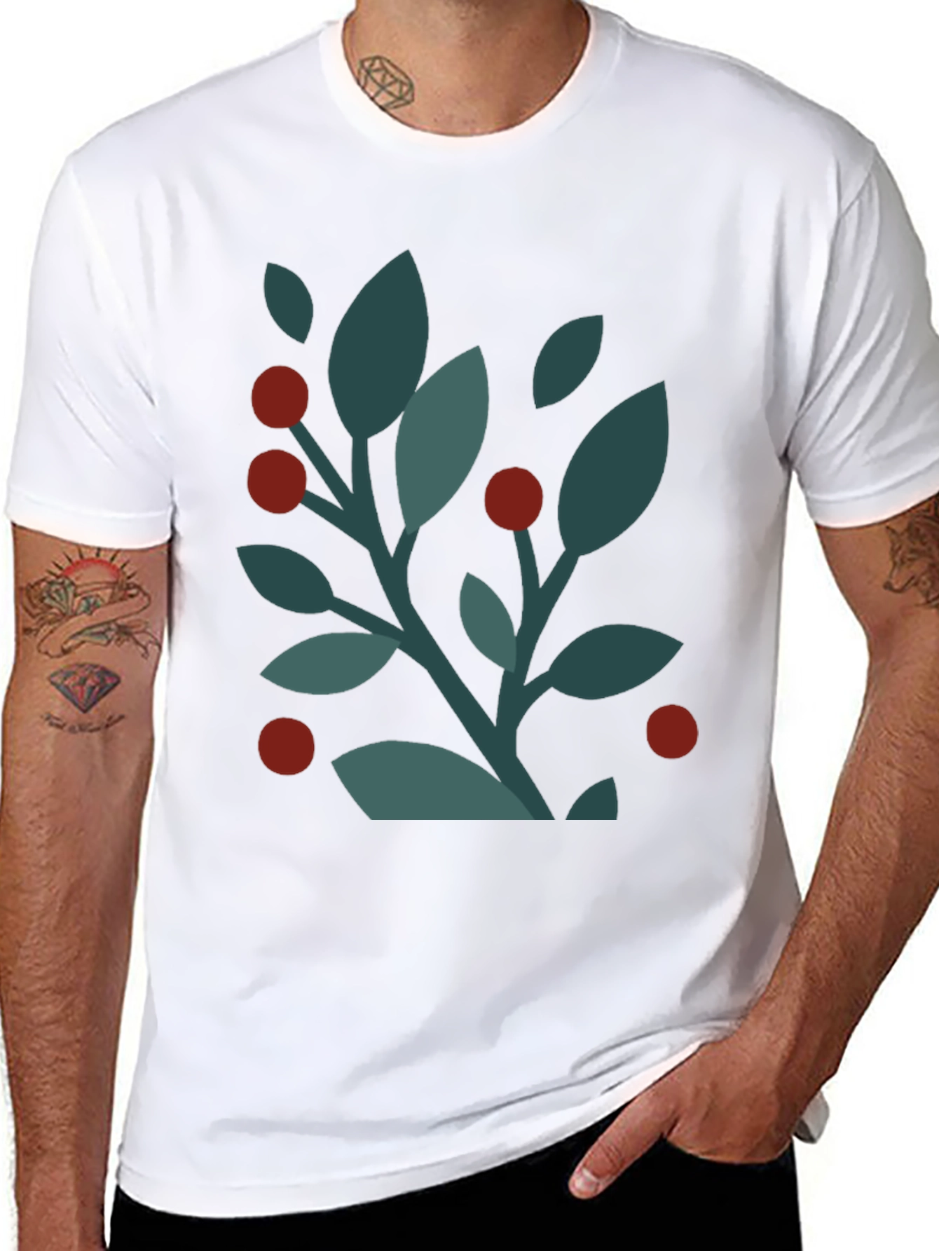 Modern Botanical Print Black T-Shirt