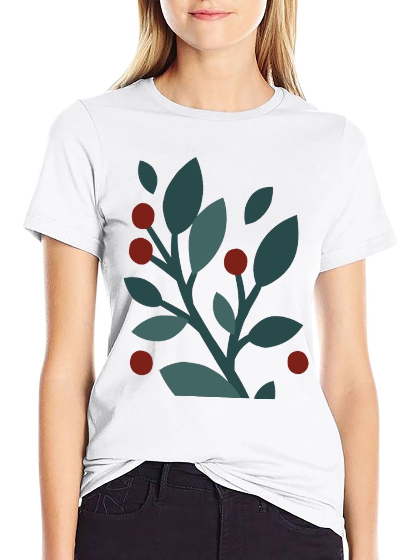 Modern Botanical Print Black T-Shirt