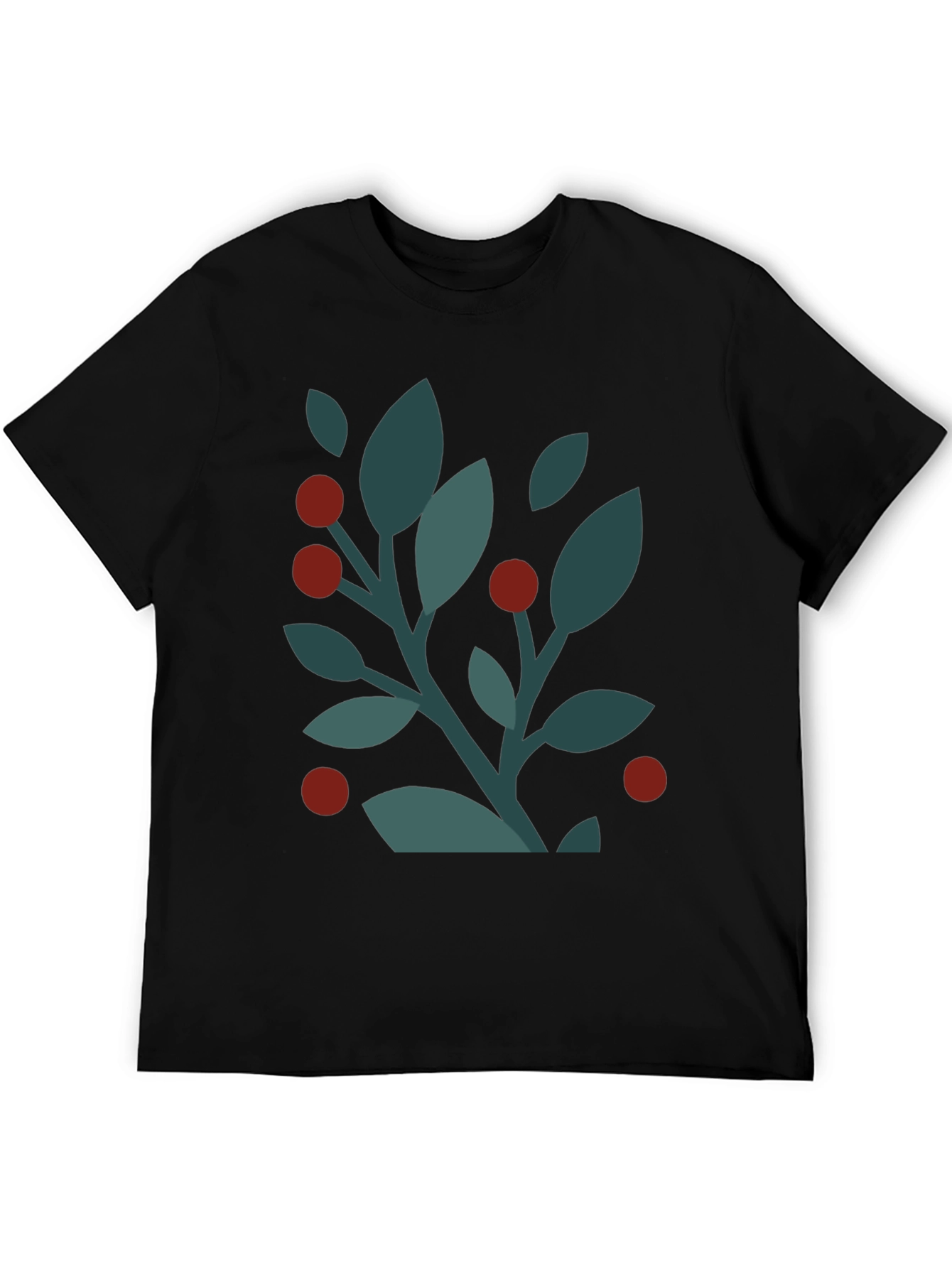 Modern Botanical Print Black T-Shirt