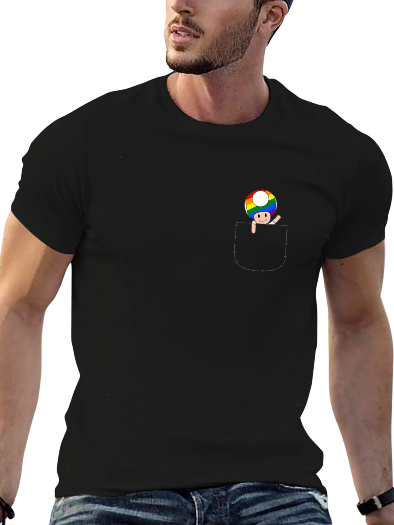 Rainbow Mushroom Graphic Tee - Black Cotton Blend
