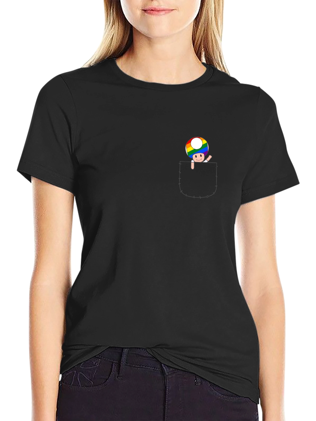 Rainbow Mushroom Graphic Tee - Black Cotton Blend