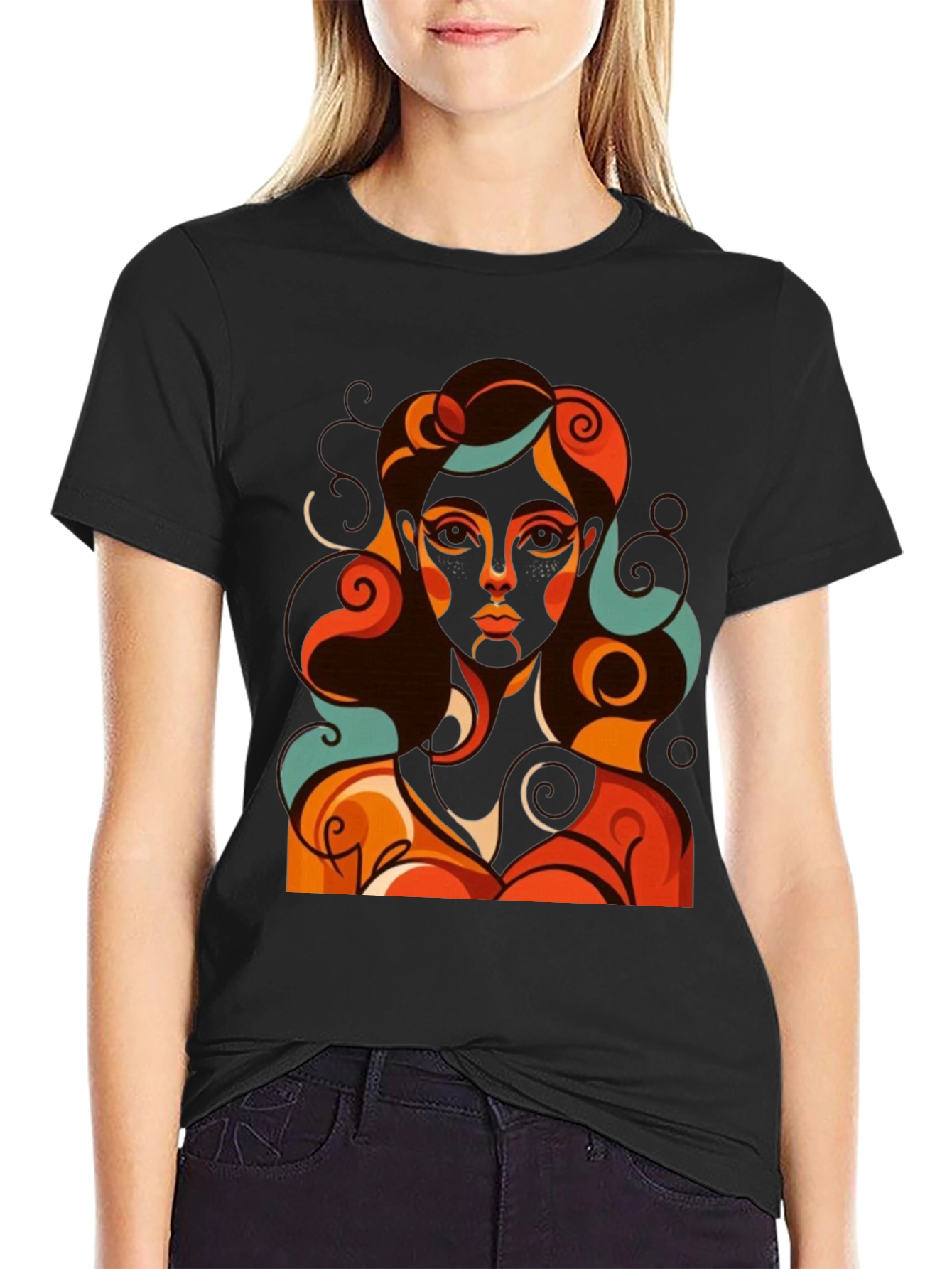 Retro Woman Graphic T-Shirt - Abstract Art Tee