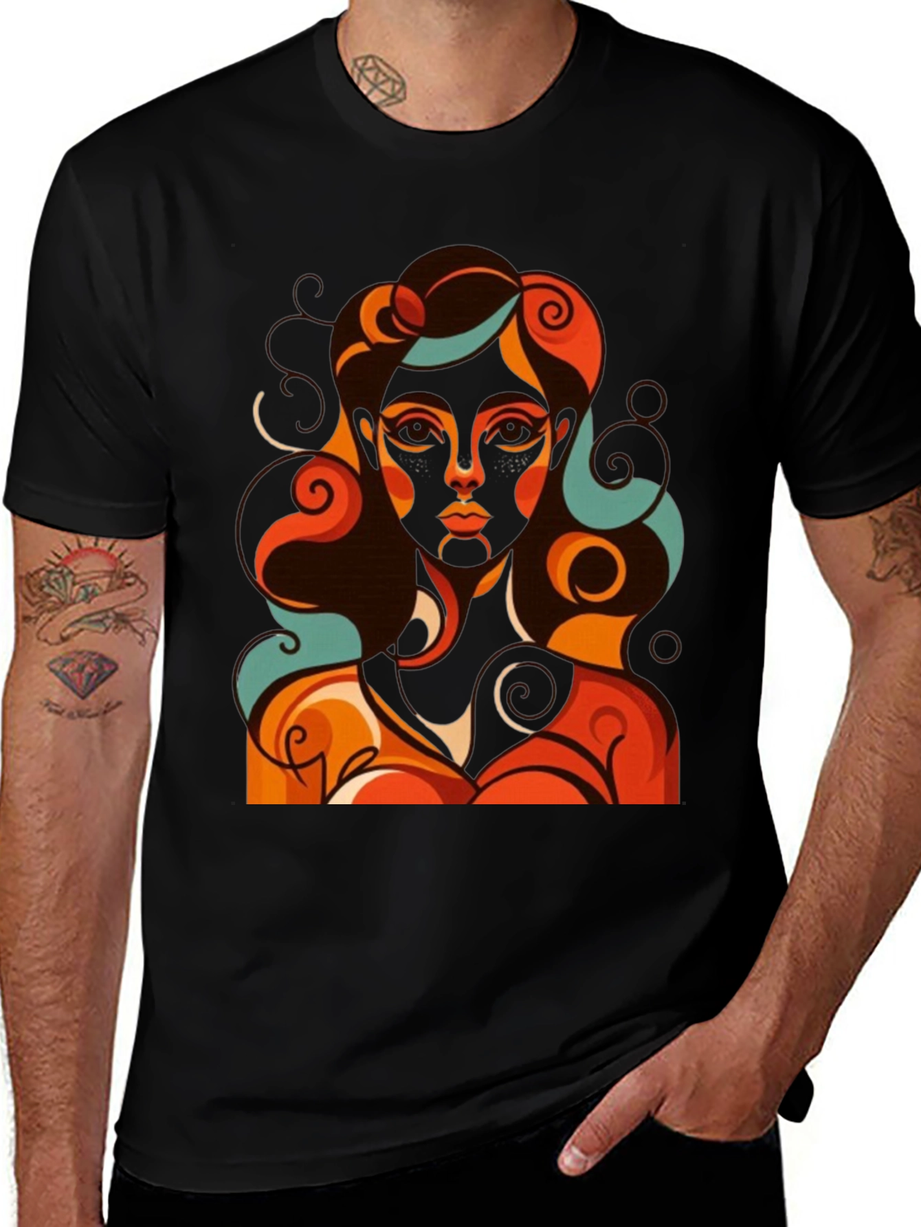 Retro Woman Graphic T-Shirt - Abstract Art Tee