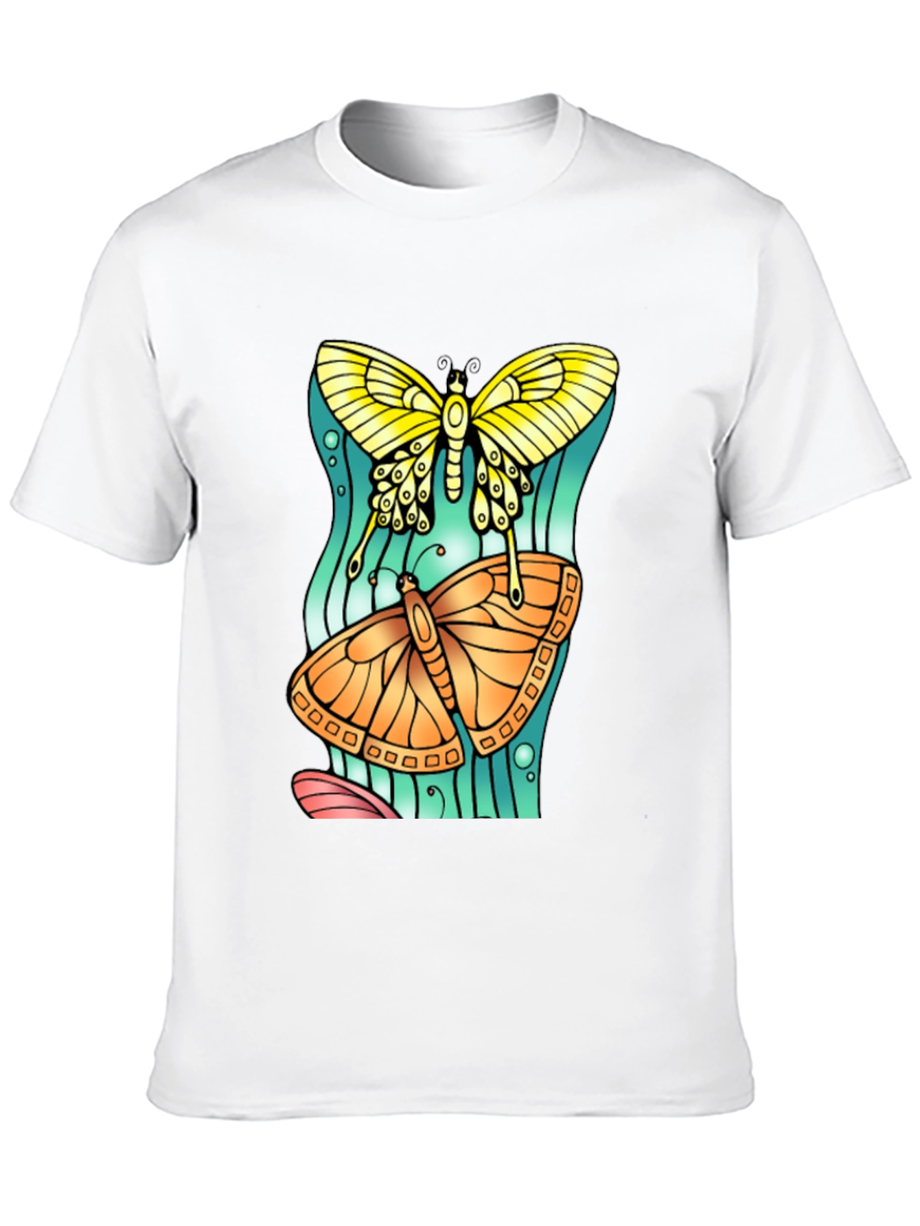 Butterfly Graphic Tee - Artsy Crew Neck T-Shirt