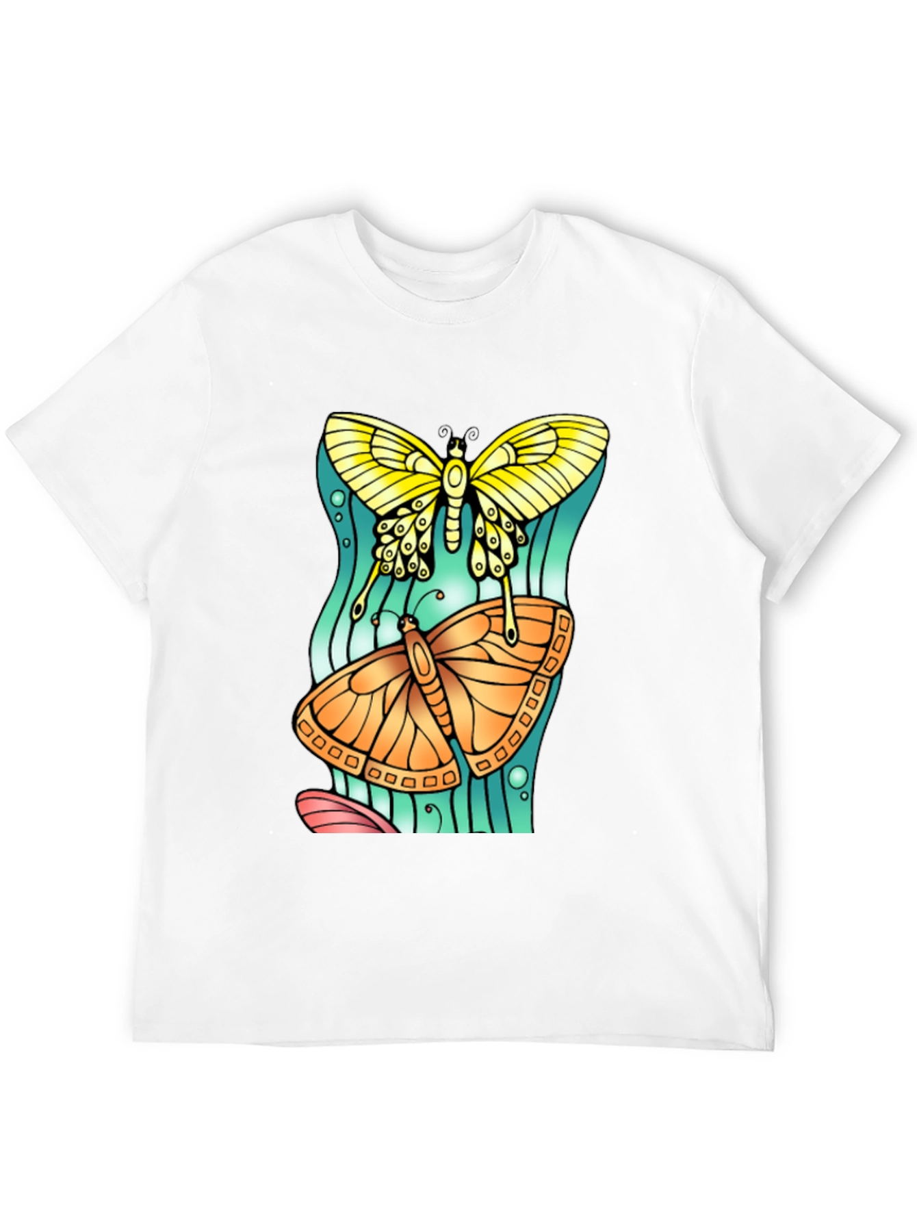 Butterfly Graphic Tee - Artsy Crew Neck T-Shirt