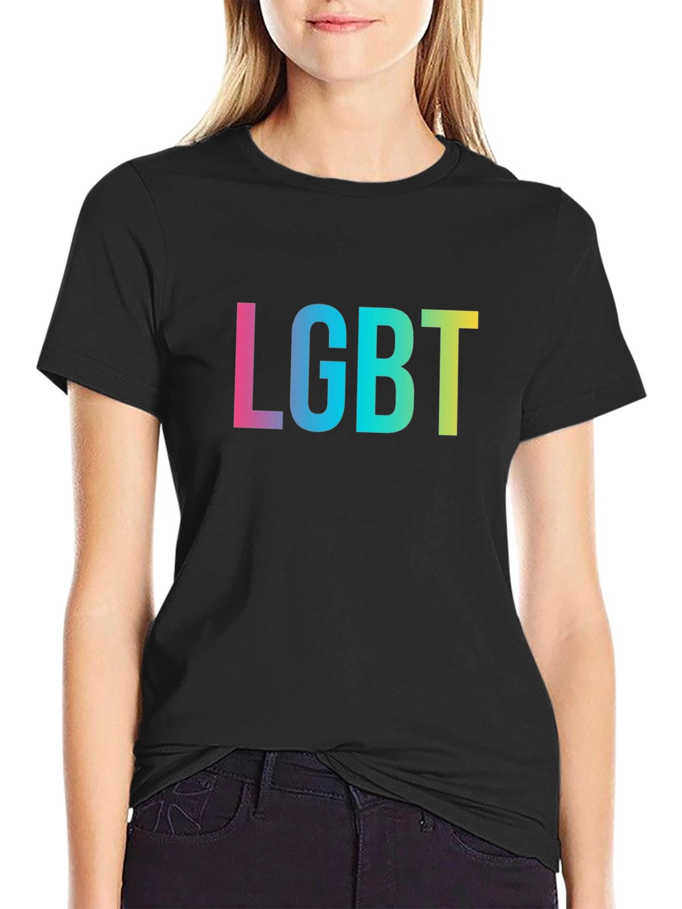 LGBT Pride T-Shirt - Black Rainbow Text Tee