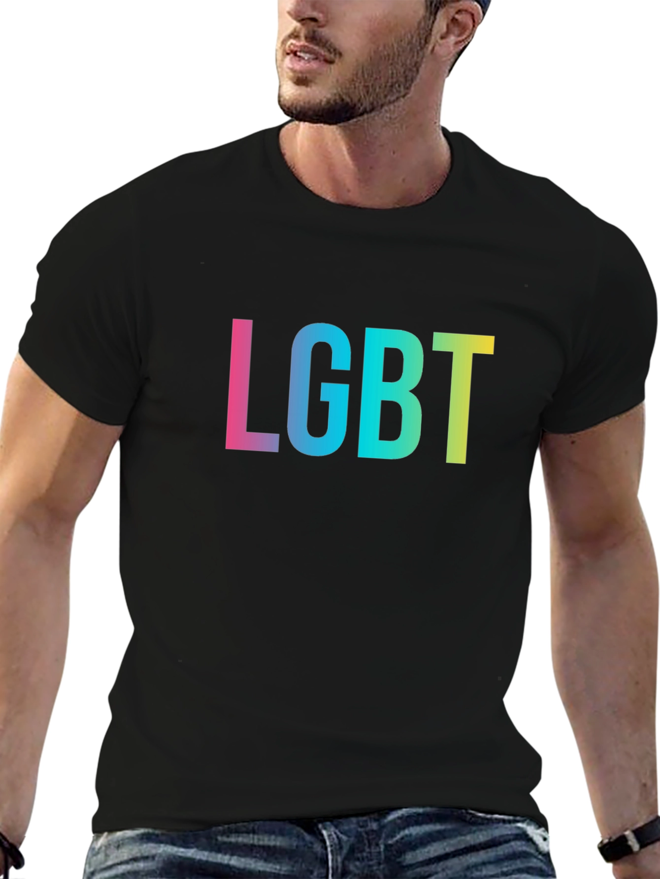 LGBT Pride T-Shirt - Black Rainbow Text Tee