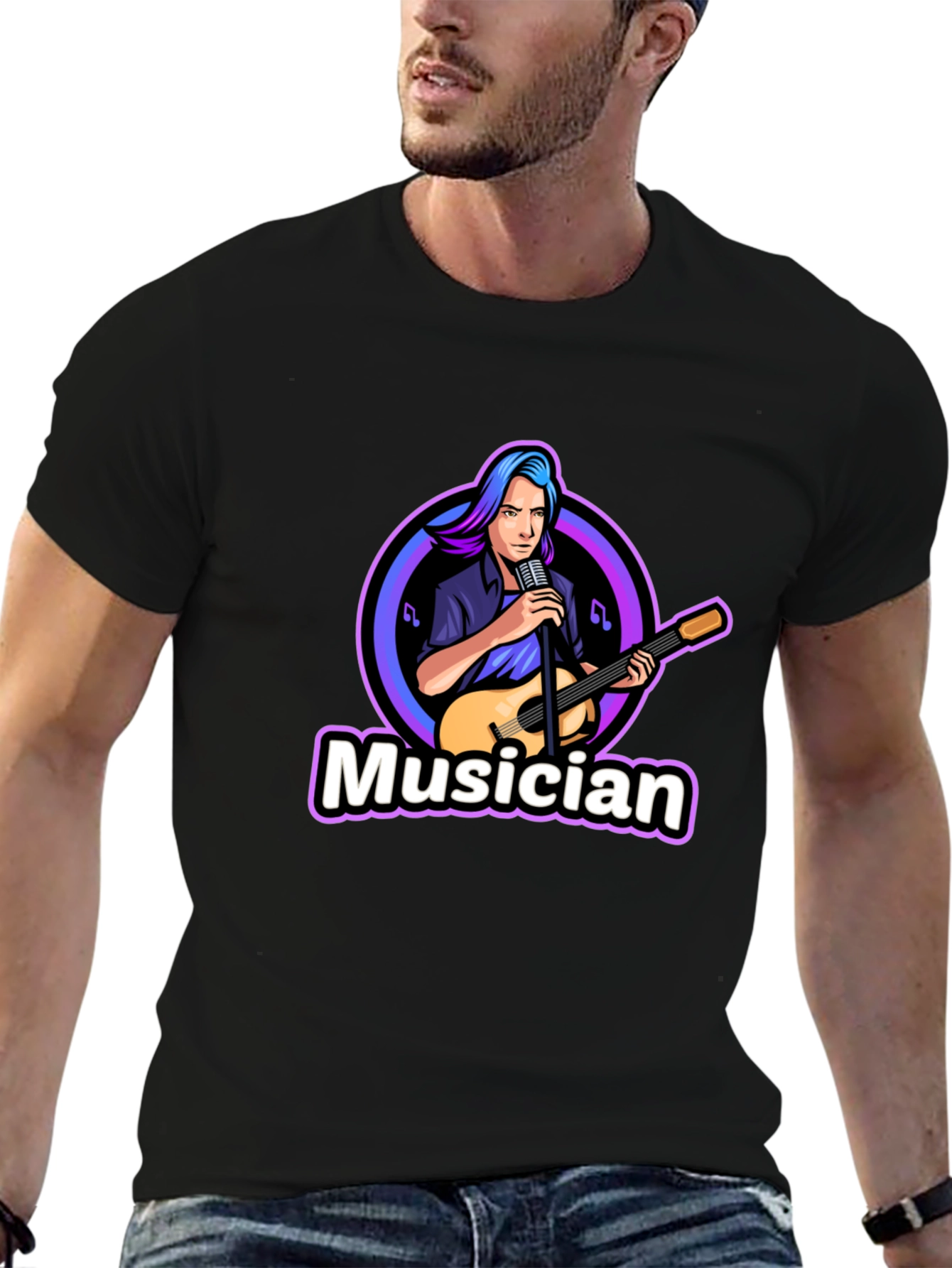 Musician Graphic Print Black T-Shirt