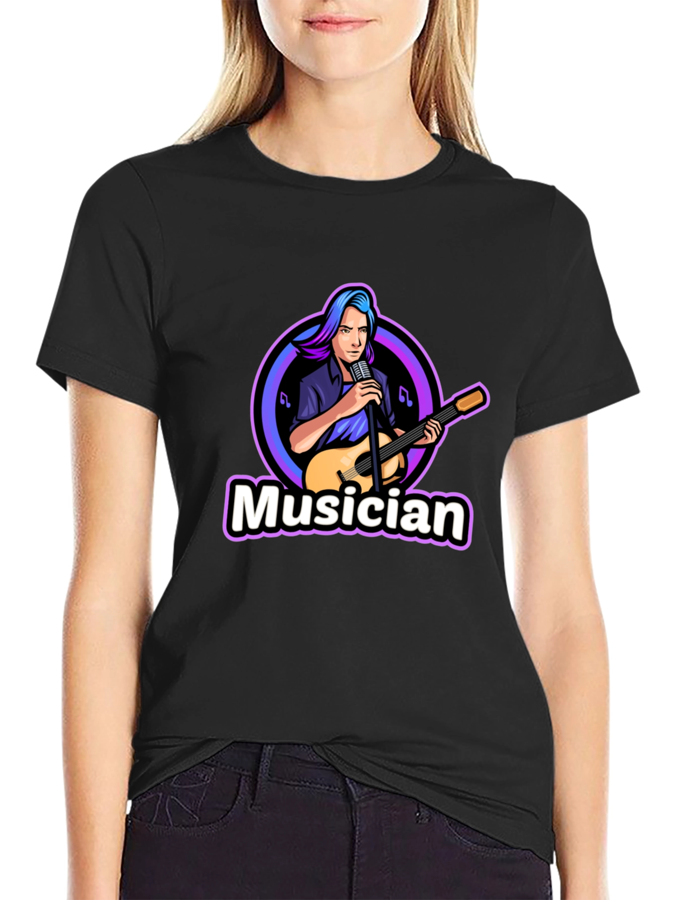 Musician Graphic Print Black T-Shirt