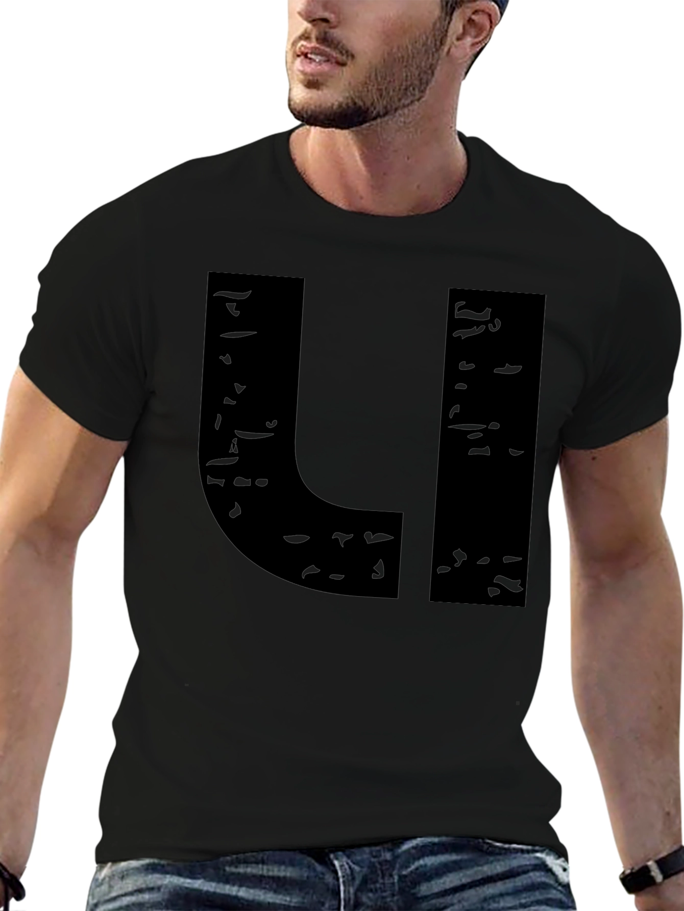 Black Distressed U Graphic Tee