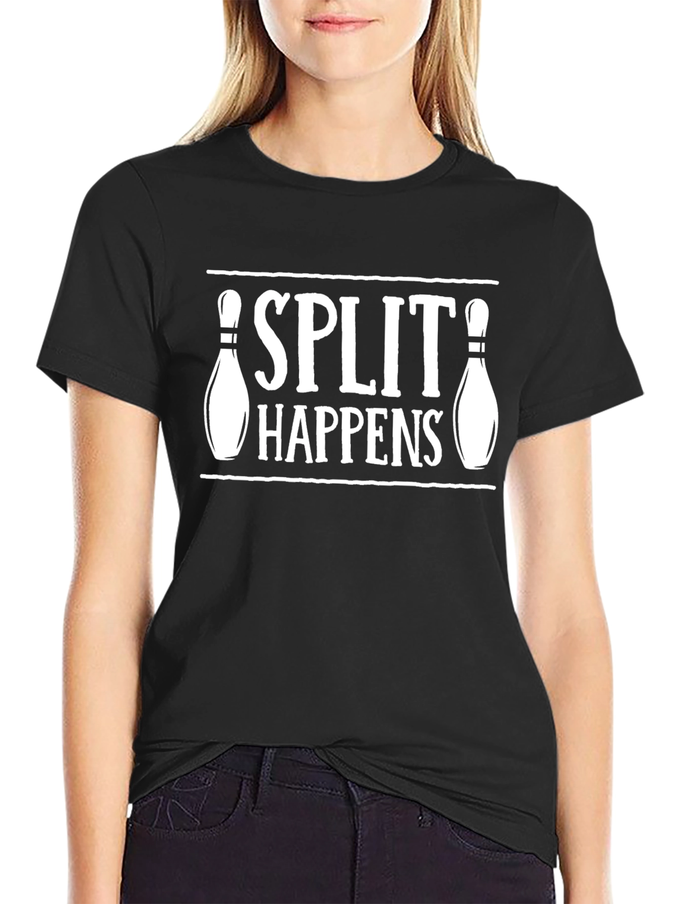 Split Happens Bowling T-Shirt - Black Graphic Tee
