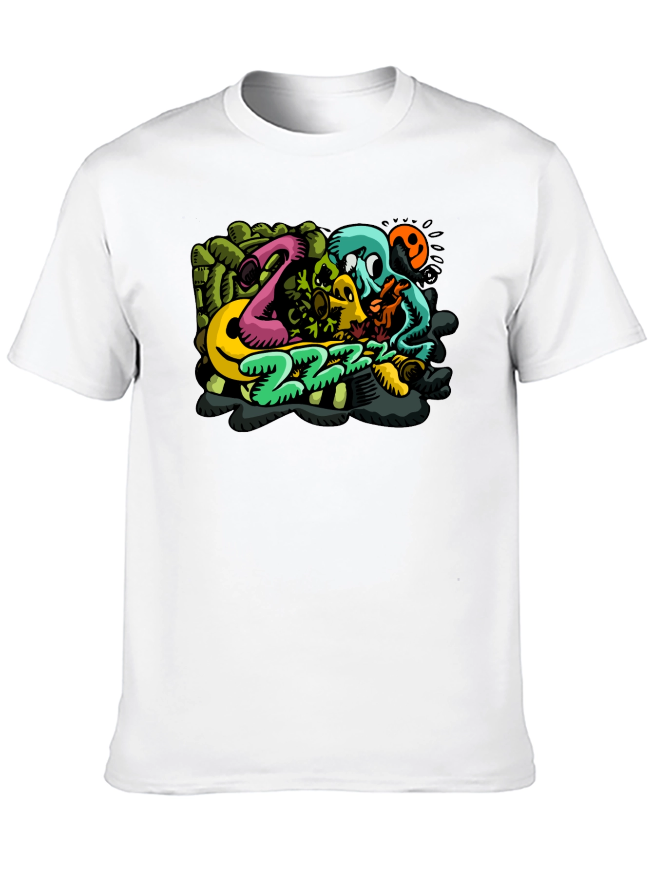 Mens Black T-Shirt with Cartoon Graphic