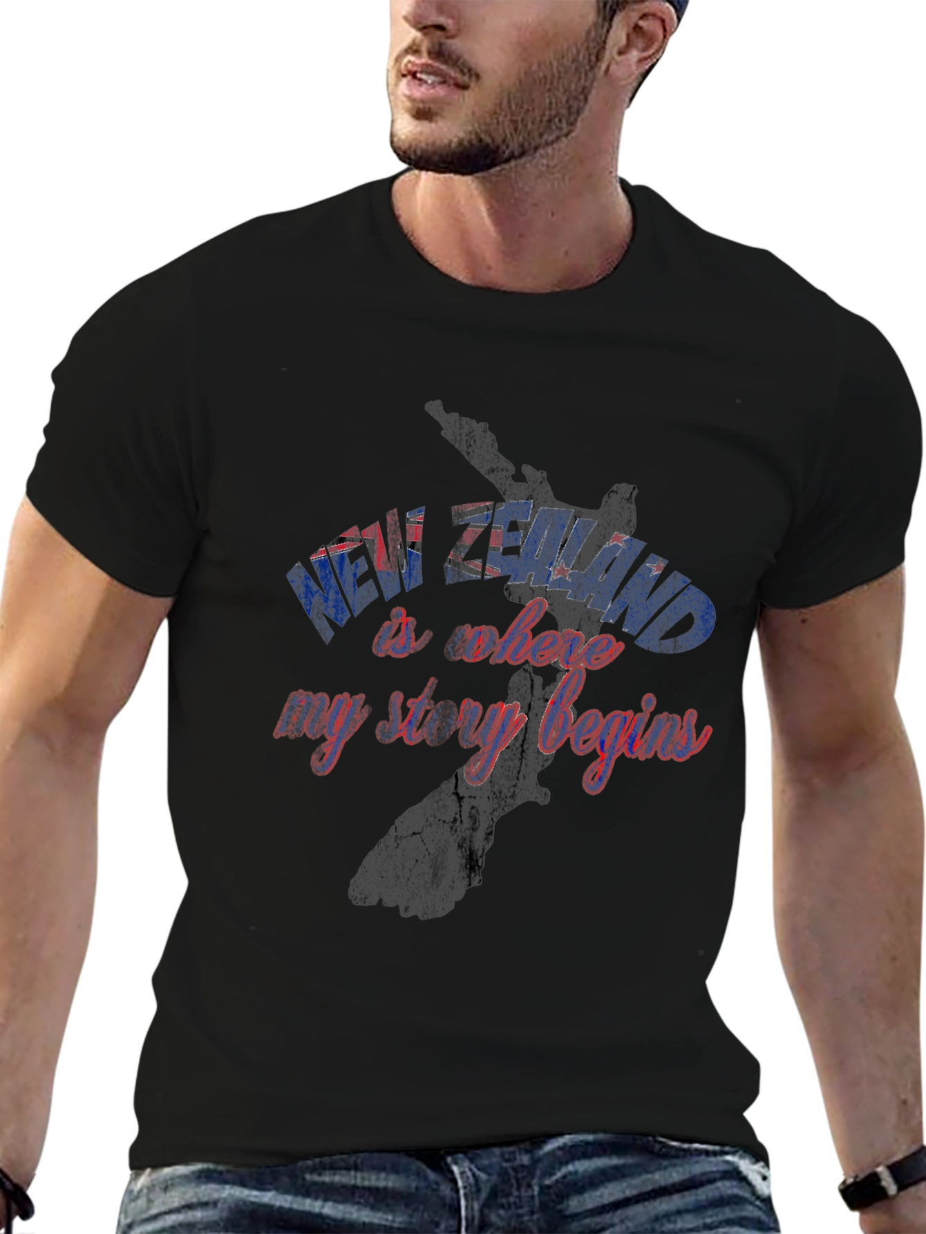 New Zealand Story Begins Black Graphic Tee
