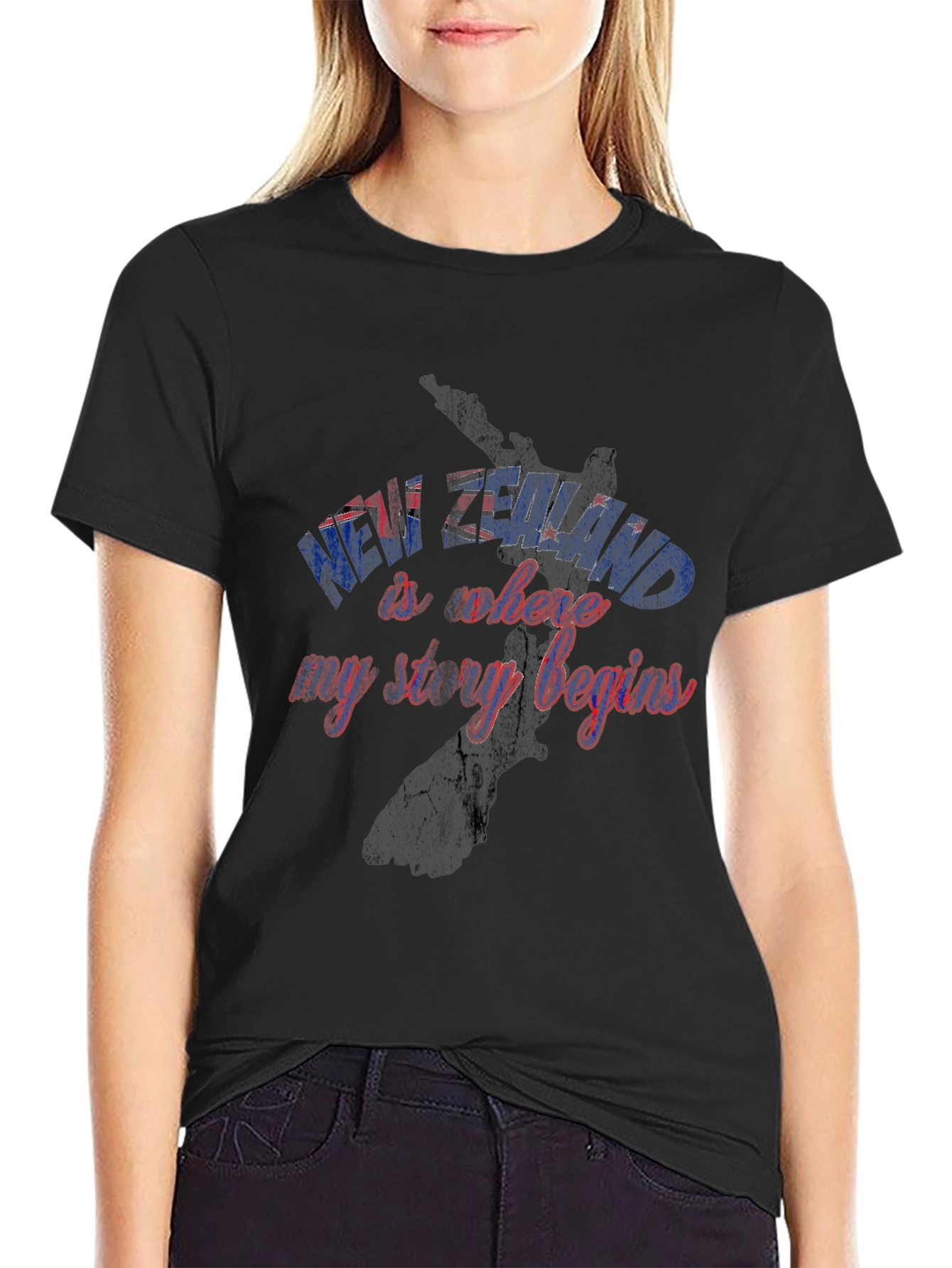 New Zealand Story Begins Black Graphic Tee
