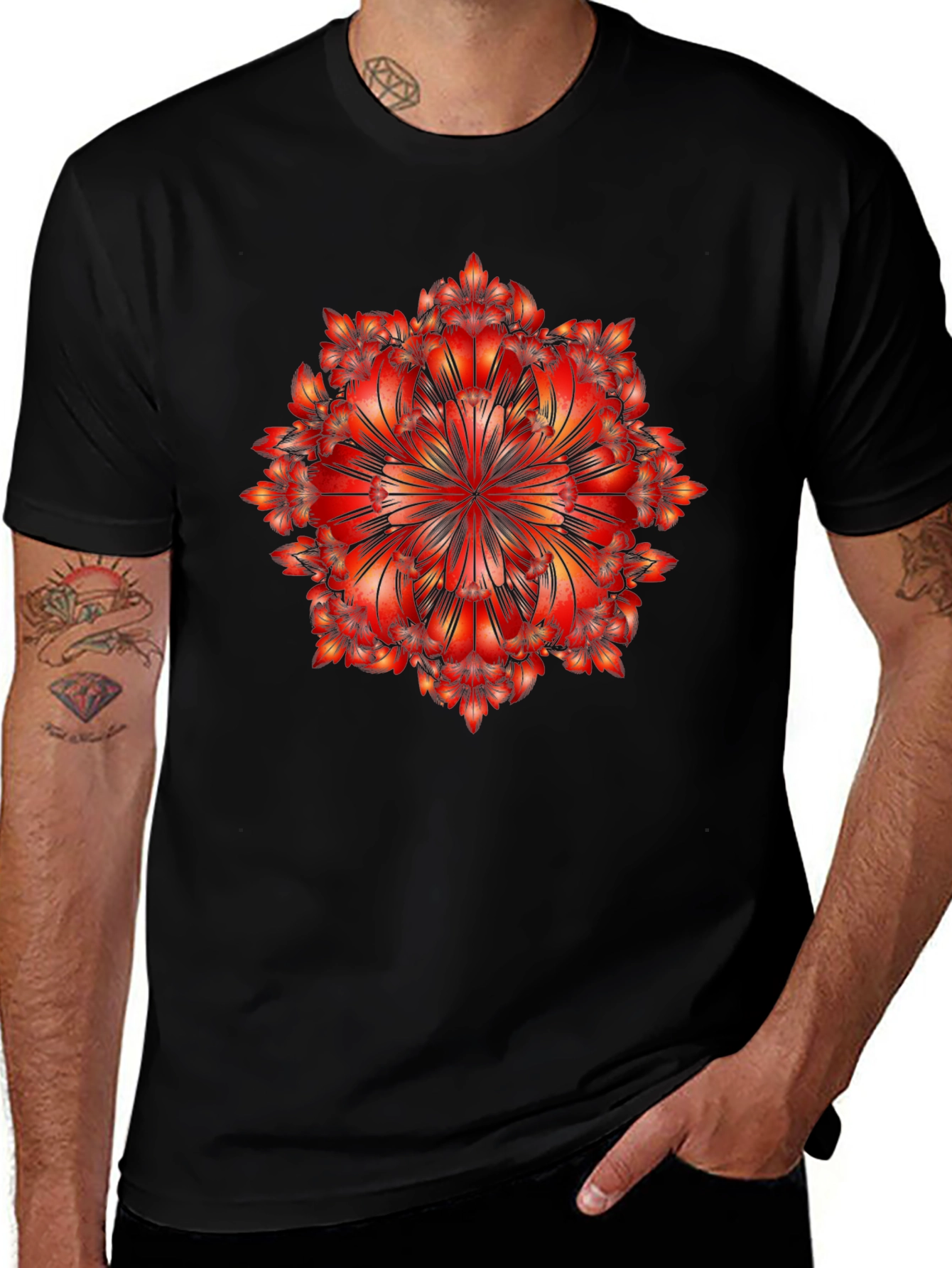 Geometric Mandala Graphic Tee - Bold Black T-Shirt