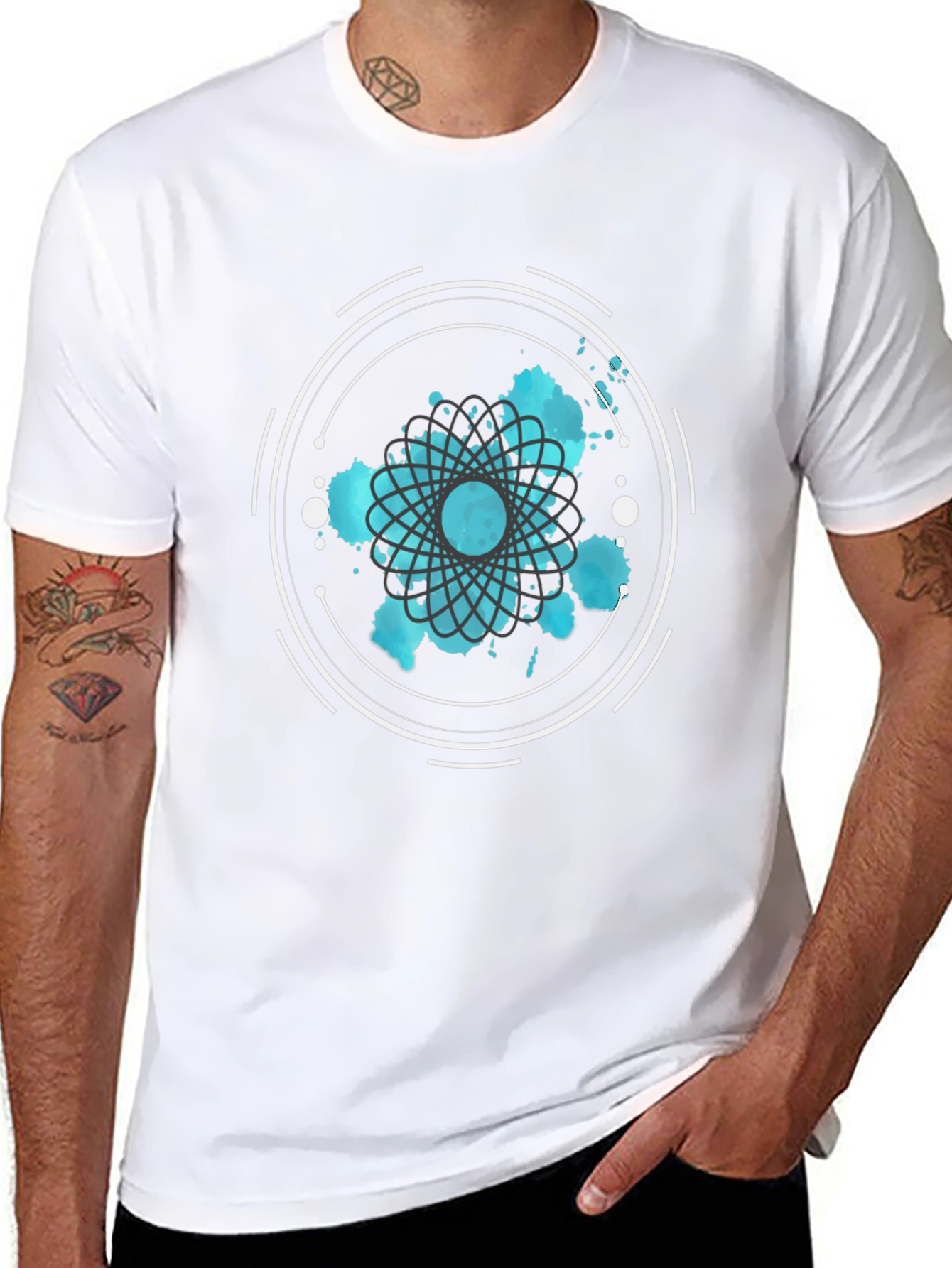 Abstract Graphic Tee - Round Design in Teal